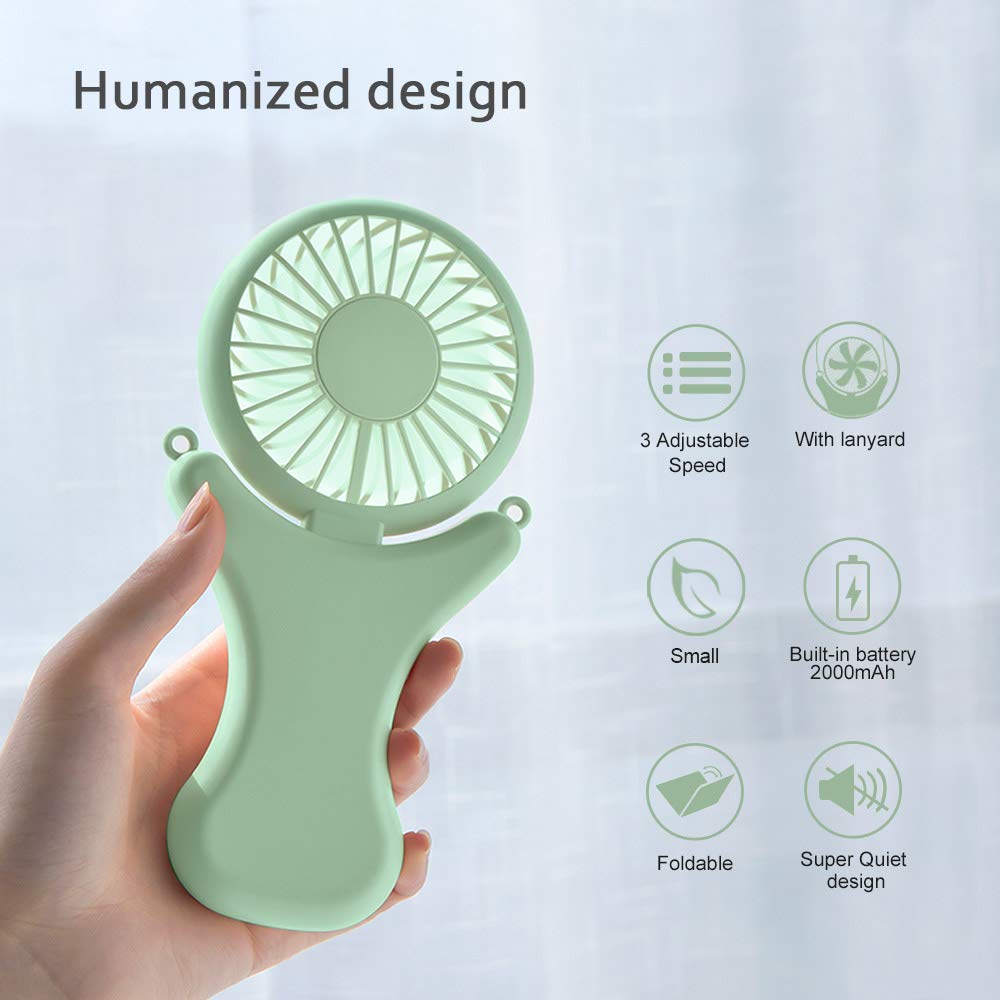 Oatsbasf Mini Portable Fan, Cute Design 3 Speed Personal Small Desk Fan, 90° Ajustable, Rechargeable