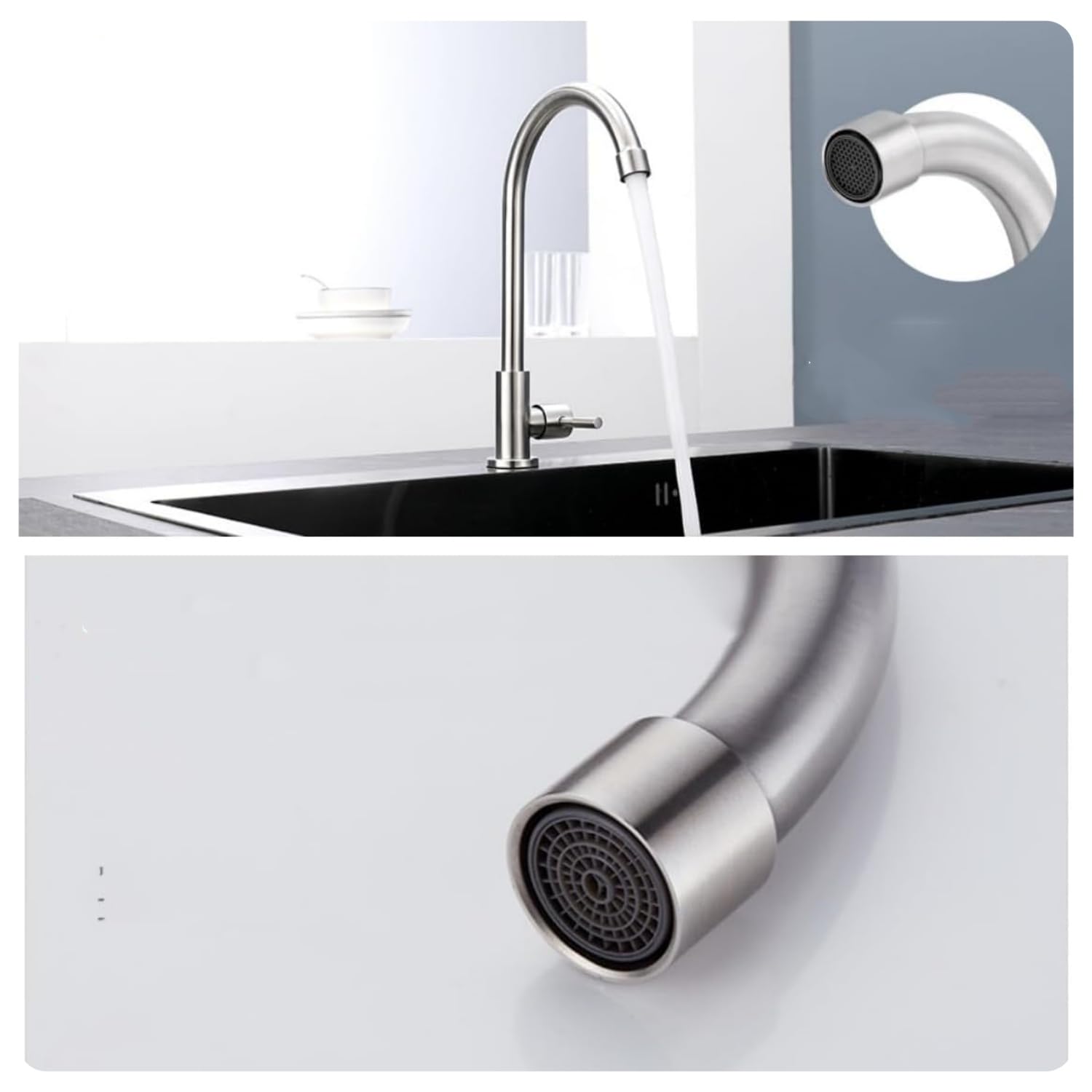 Zmshenma Kitchen Sink Faucet, Outdoor Faucet, Single Hole Bar Sink Faucet, Single Handle High Curved Kitchen Faucet 304 Stainless Steel