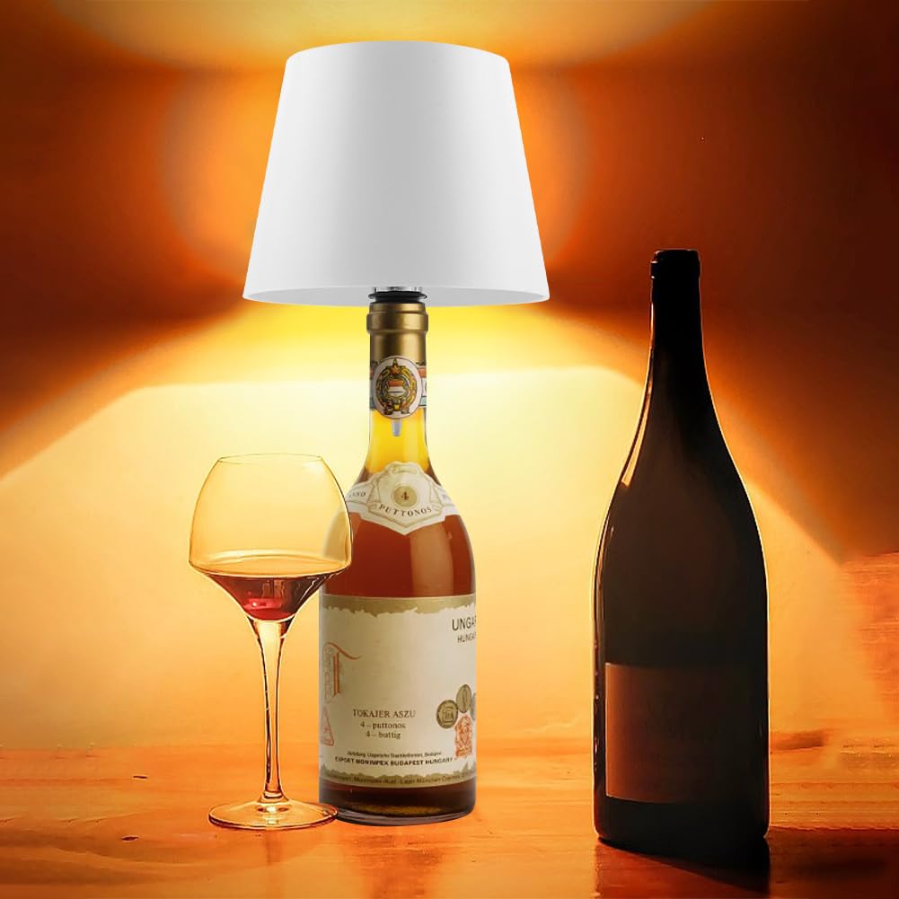 Qkds Wireless Bottle Lamp, Portable Led Wireless Bottle Lamp With 3 Modes Light Dimming, Rechargeable Wine Bottle Light Head Touch Led Table Lamp For Dining Room Bedroom Bar(White)