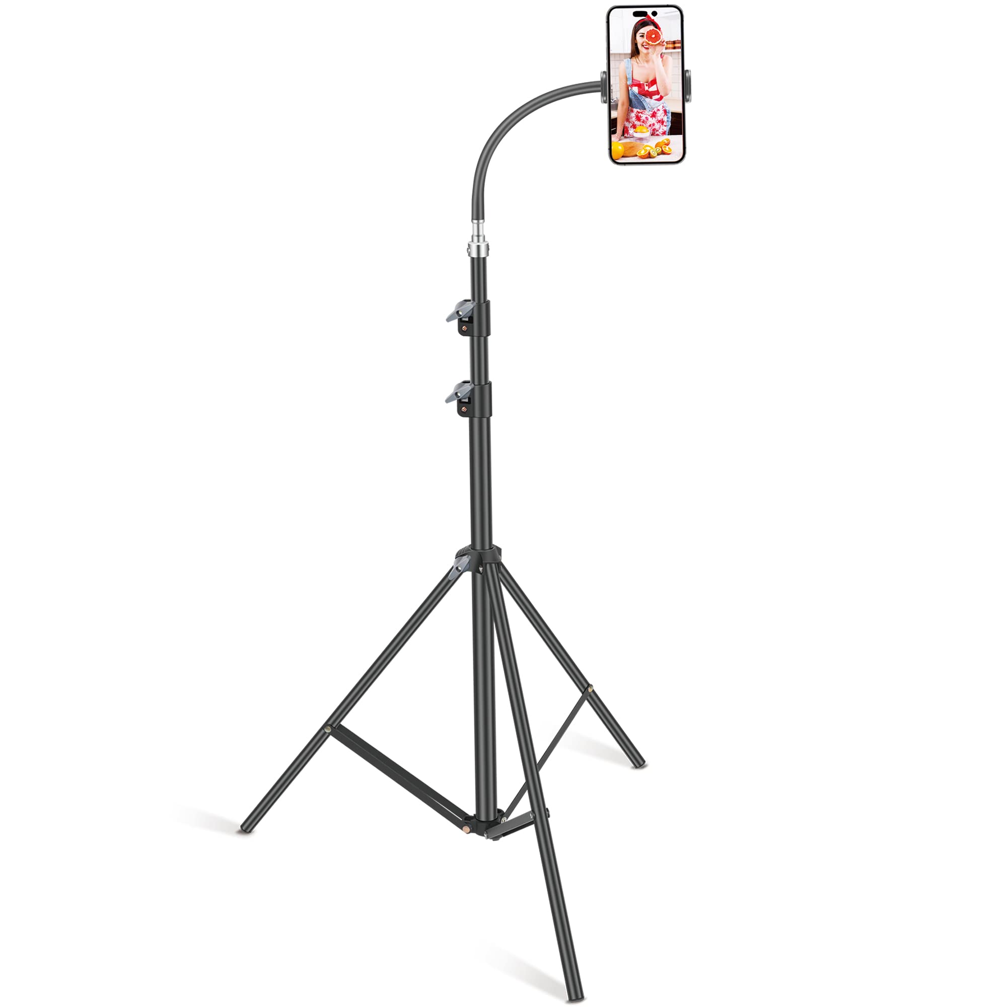 Haitent Phone Floor Tripod Stand,7.2 Feet Retractable Adjustable Gooseneck Cell Phone Tall Tripod Stand For Iphone 12 Pro Max,Iphone 11 Pro Max,Iphone Xs Max, With Smart Phone Holder Clamp