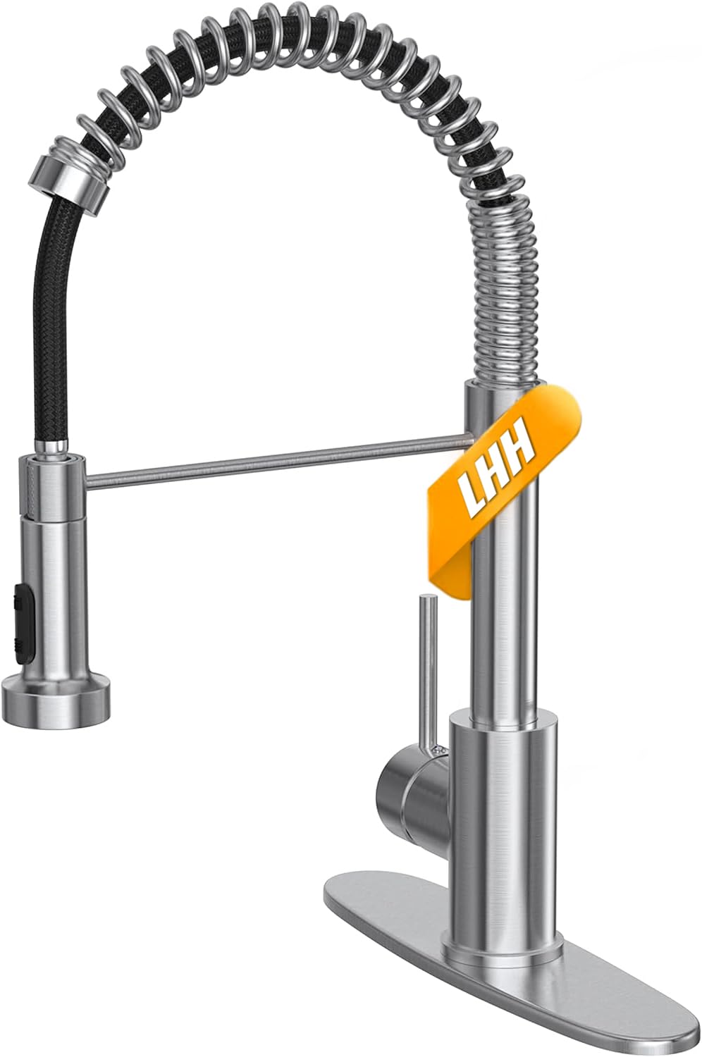 Lhh Kitchen Faucet With Pull Down Sprayer Stainless Steel Kitchen Faucets With Deck Suitable For Bar Laundry Utility Rv Farmhouse High Arc Single Handle Kitchen Sink Faucet. (Brushed Nickel)