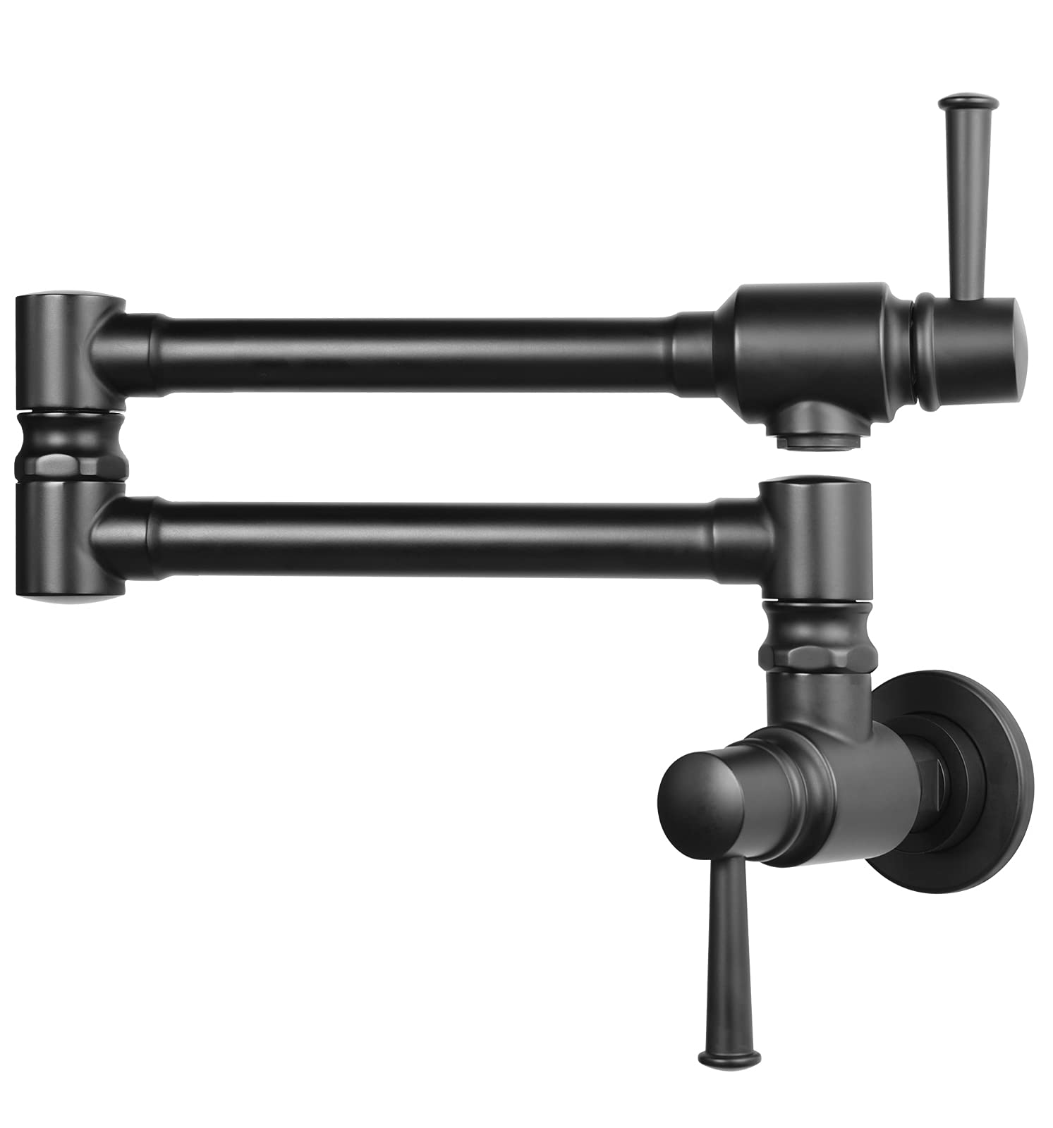 Cwm Bestjeef Matte Black Pot Filler Faucet,Pot Filler Black Folding Faucet,Commercial Wall Mount Stainless Steel Material Stretchable Double Joint Swing Arm With Single Hole Two Handles.
