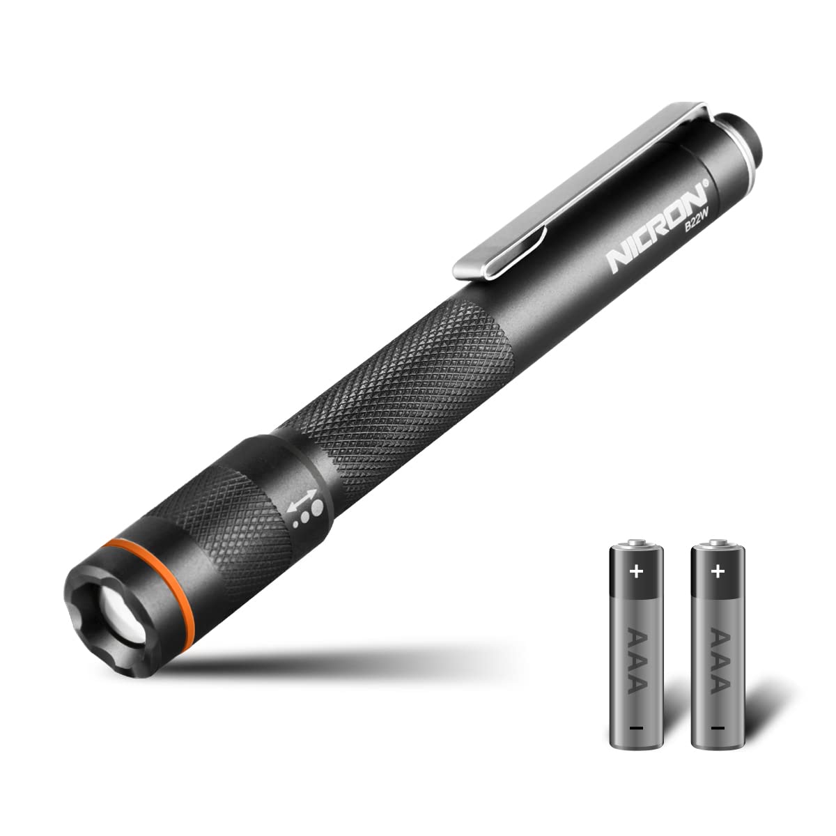 Nicron B22W Led Pocket Pen Light, Small, Compact, Portable, Zoomable Flashlight With Clip For Nspection, Camping, Outdoor, Everyday Use