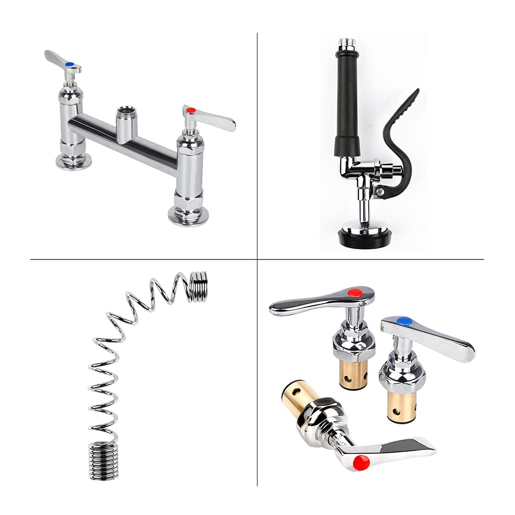 Xiube Commercial Sink Faucet With Pre Rinse Sprayer, 8 Inch Center 27 Inch Height Deck Mount Commercial Kitchen Sink Faucet With 12Inchswing Spout Fit For Kitchen Restaurant, Brass Chrome