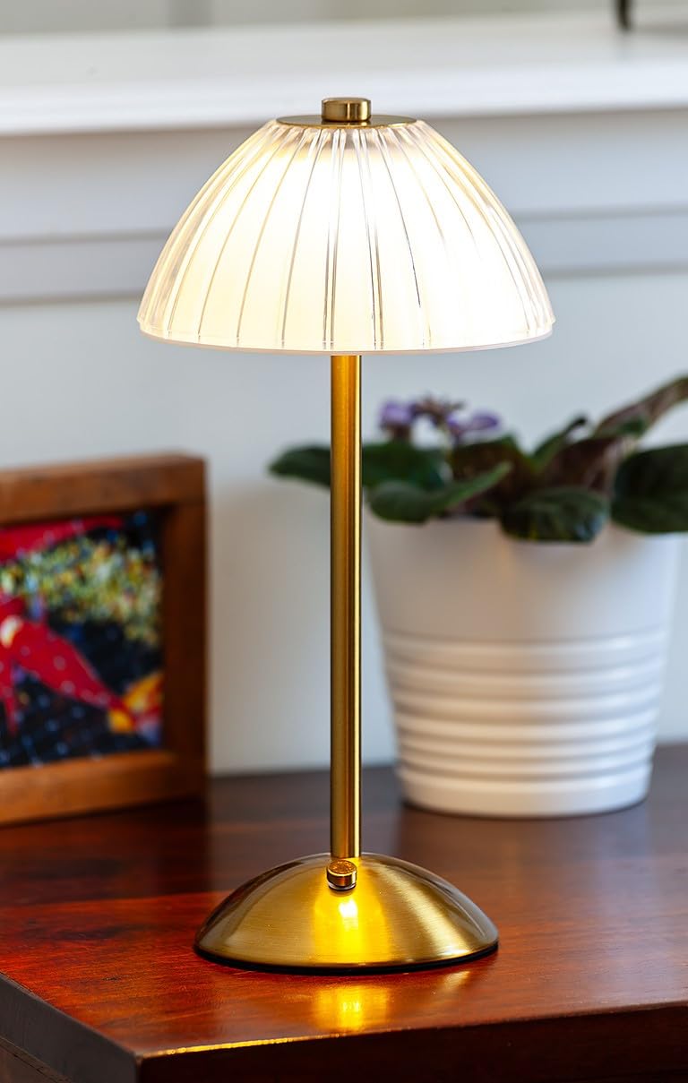 Abbott Collection Trilite Led Table Lamp, Cordless Rechargeable Light (Gold/White, Fancy Shade, 12 Inches)