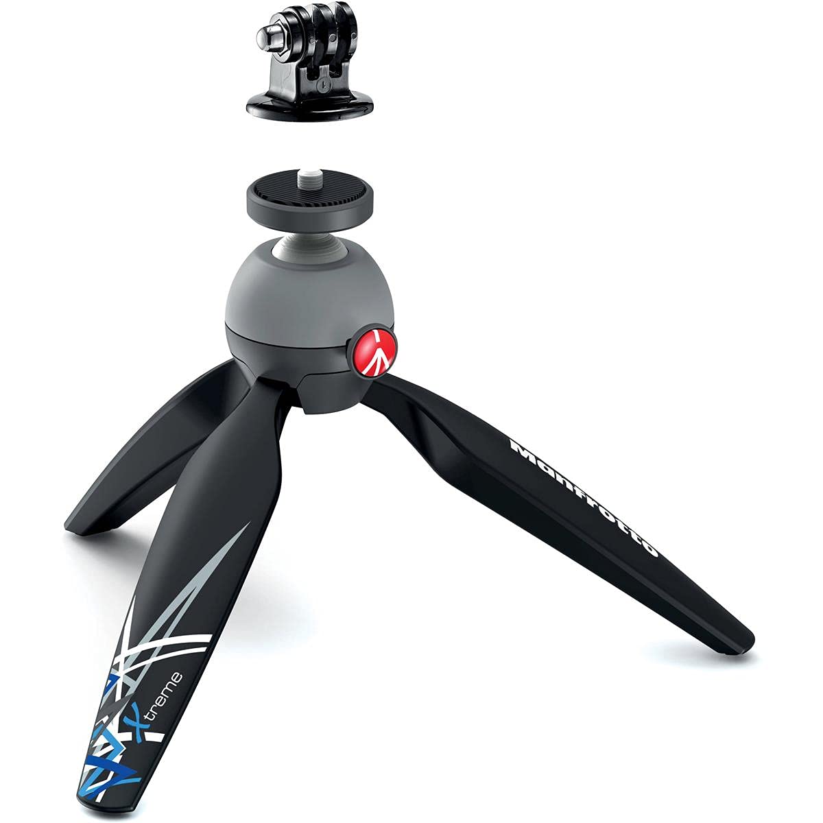 Manfrotto Pixi Xtreme Mini Tripod Kit With Head For Gopro Cameras (Mkpixiex-Bk), Black With Gopro Adapter
