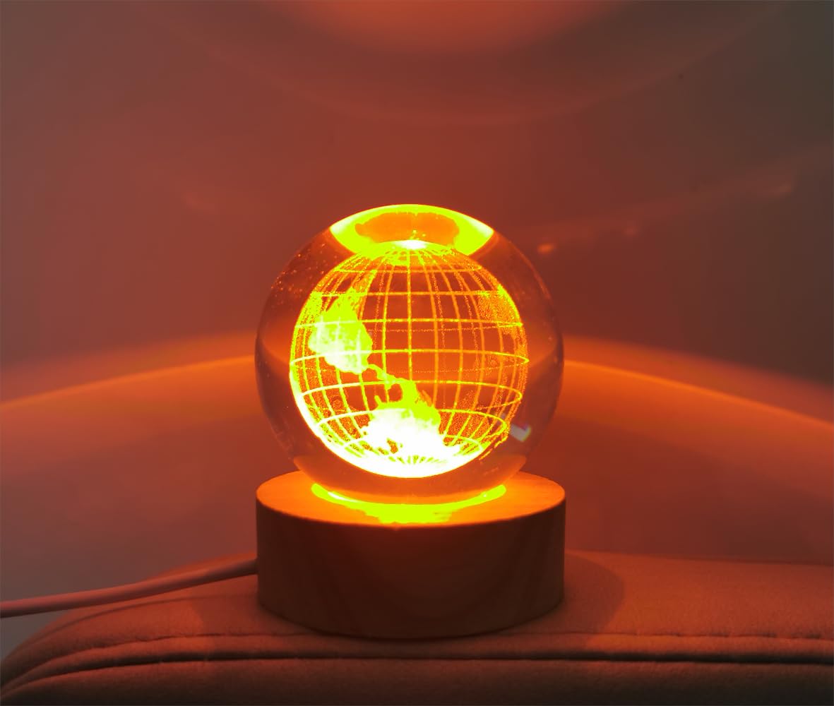 Zabalar Color Changing Table Lamp With Remote,3D Crystal Earth Ball Light With Colorful Led Light Base,Valentine'S Day ,Unique For Kids,Girlfriend,Mother And Friends
