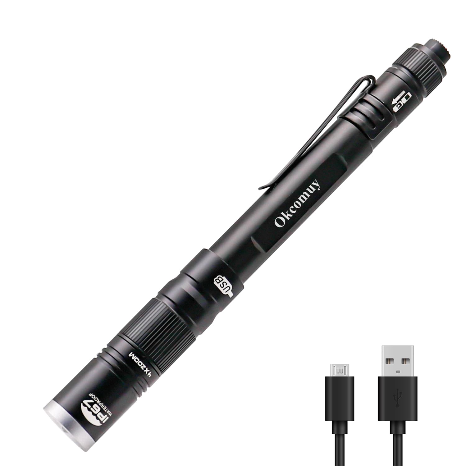 Okcomuy Rechargeable Pen Light Flashlight Ip67 Waterproof With Pocket Clip 4-Zoomable, Prefect Pocket Flashlight For Inspection,Work,Repair