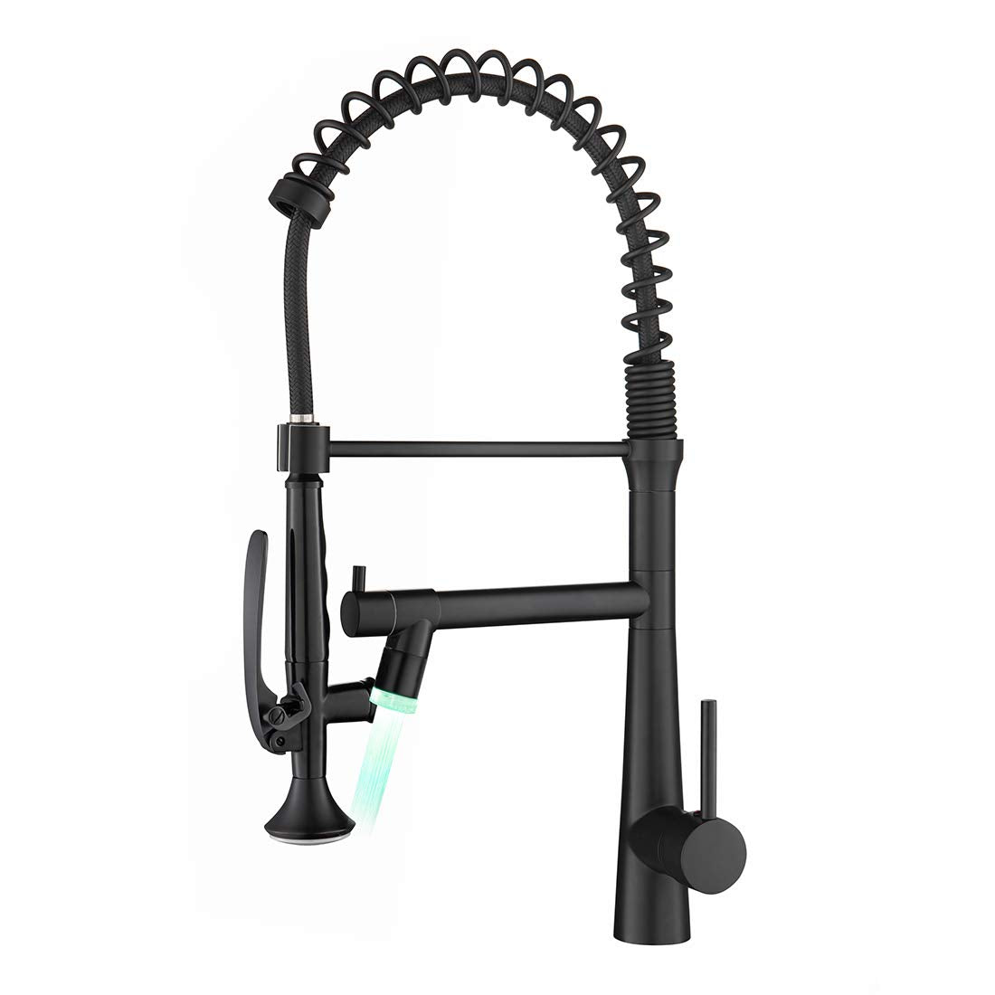Aimadi Black Kitchen Faucet With Sprayer,Commercial Faucet Kitchen Single Handle Spring Pull Down Kitchen Sink Faucet With Led Light,Matte Black