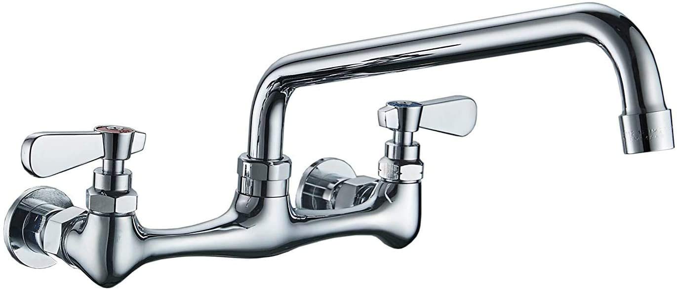 Bathfinesse Commercial Kitchen Faucet Wall Mount With 8 Inch Swivel Spout 8" Center Sink 2-Handle Faucet Mixer Tap Polish Chrome,4353