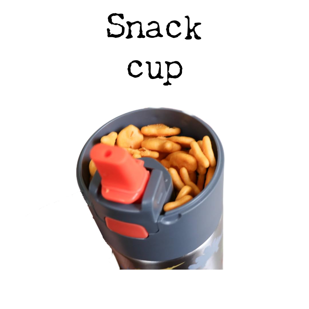Kids Insulated Water Bottle With Straw And Snack Cup. Double Wall Stainless Steel 14Oz