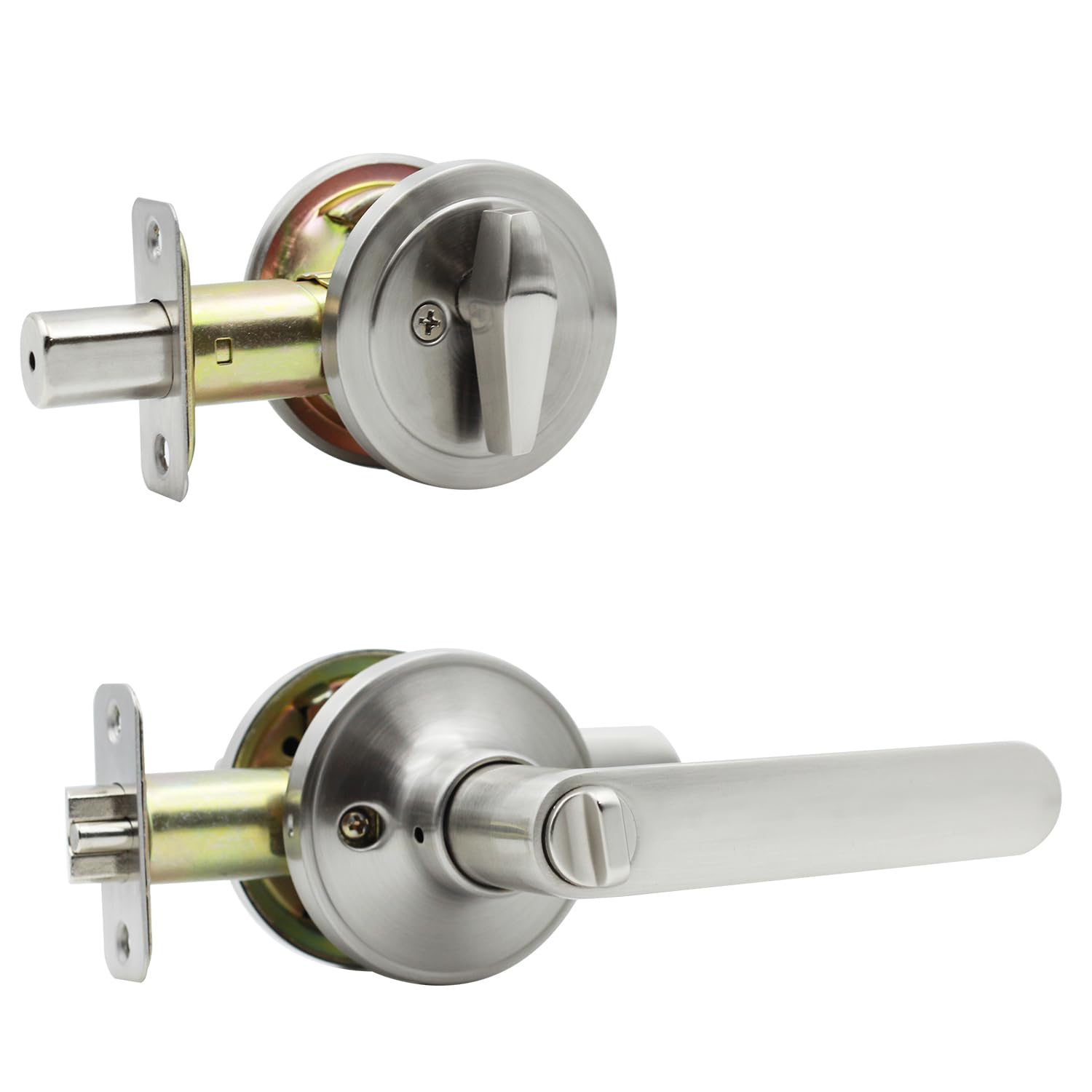 Solidware Entry Door Lock Set And Single Cylinder Deadbolt Combo,Keyed Alike Combination Sets Locksets, Satin Nickel Front Door Handle And Deadbolt Set (2 Pack)