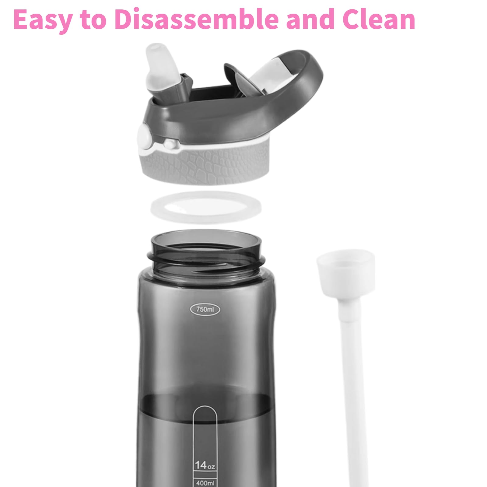 25Oz Pink Tritan Sports Water Bottle With Clip Handle, Locking Lid, Straw - Travel Plastic Bottle