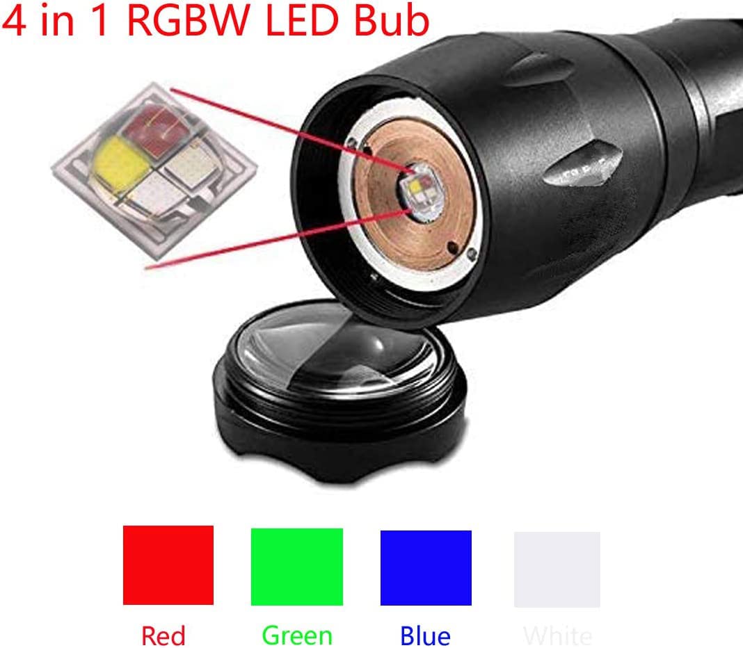 Wayllshine 4 In 1 Multicolor Flashlight, Single Mode White, Red, Green, Blue Light, Led Flashlight For Outdoor Activities