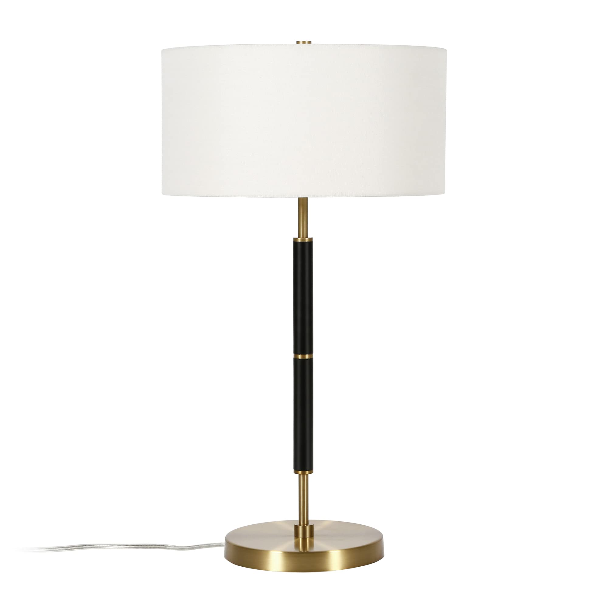 Henn&Hart 25" Tall 2-Light Table Lamp With Fabric Shade In Black/Brass/White, Lamp, Desk Lamp For Home Or Office