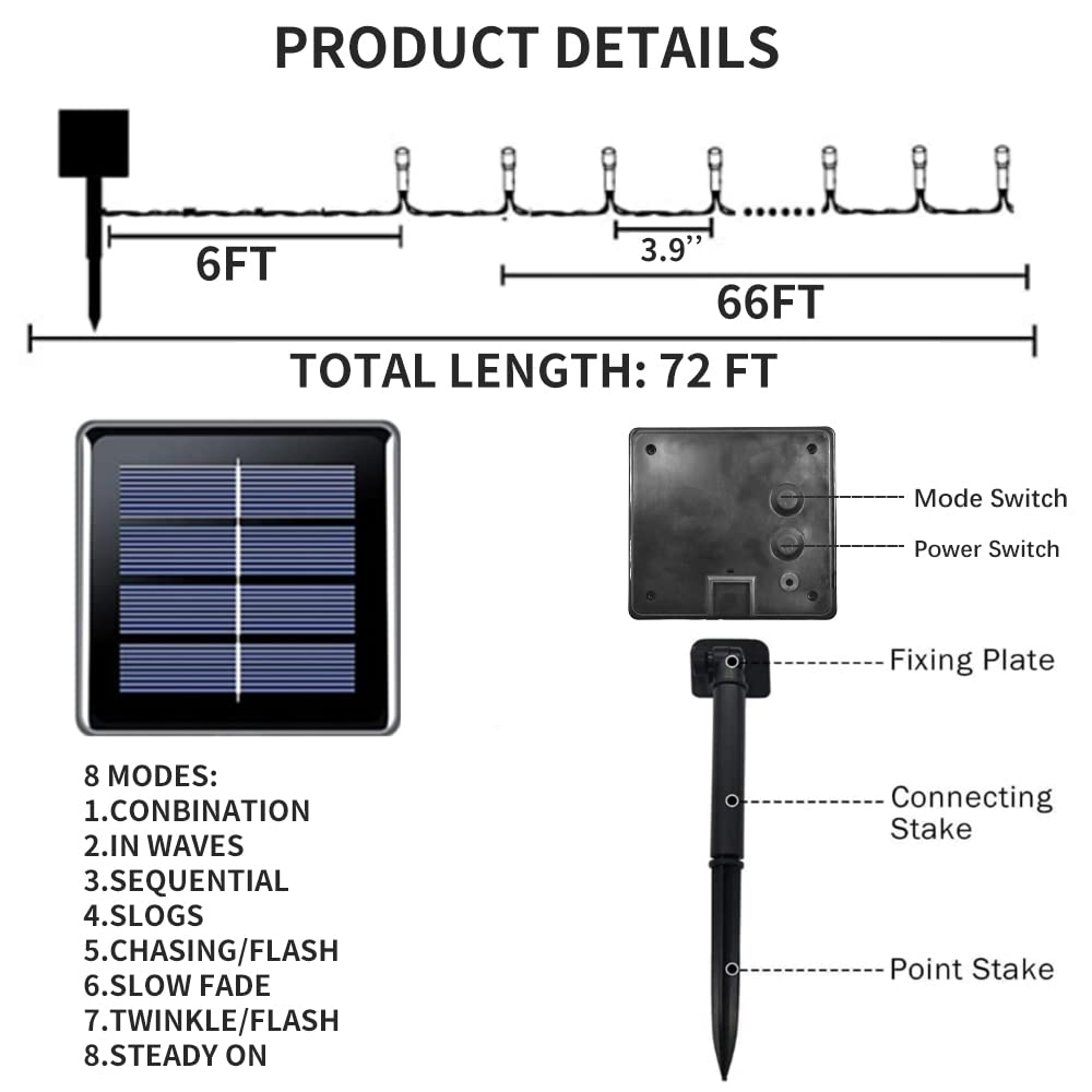 Agvmi 2-Pack Solar Christmas Lights Outdoor Waterproof, 200 Led 72Ft Solar Powered String Lights With 8 Modes, Solar Fairy Lights For Xmas Tree Party Wedding Garden Decorations Multi-Colored