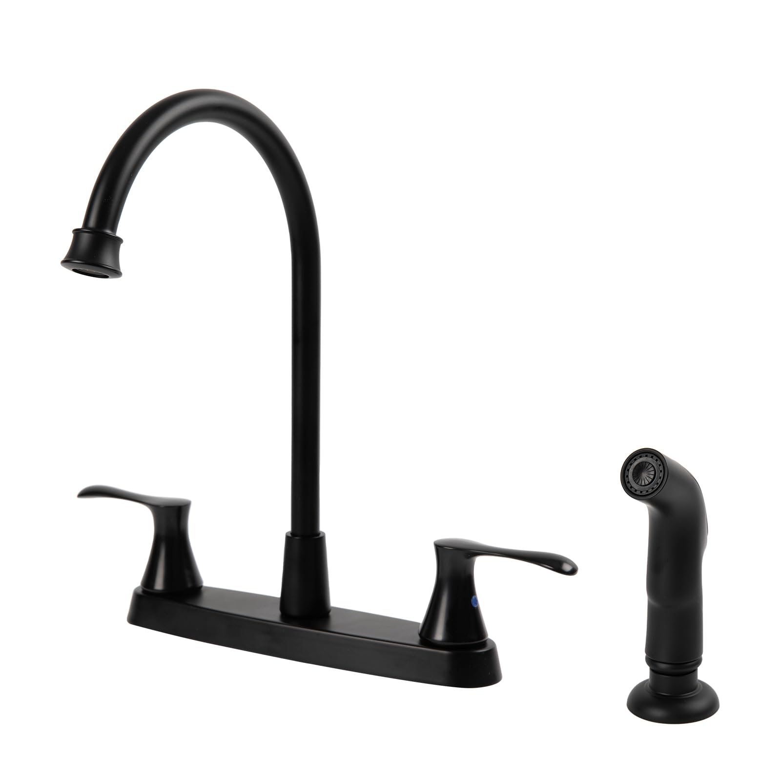 Allkorma Kitchen Faucet With Side Sprayer, 2 Handles High Arc Kitchen Faucet With Pull Out Sprayer, 4 Holes 8 Inch Centerset Kitchen Sink Faucet, Stainless Steel, Matte Black