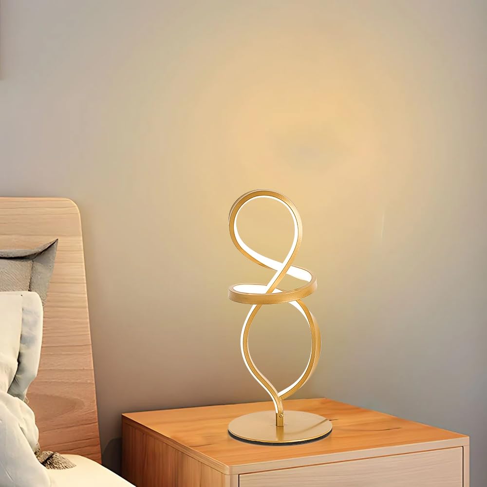 Yltlink Modern Dimmable Table Lamp,Gold Desk Lamp,Bedroom Bedside Lamps Spiral,Table Lamps,Living Room,Home Office Decor Desk Light,Dancer Shape,Aesthetic,Unique,Night Stands,15W,3 Color Temperature