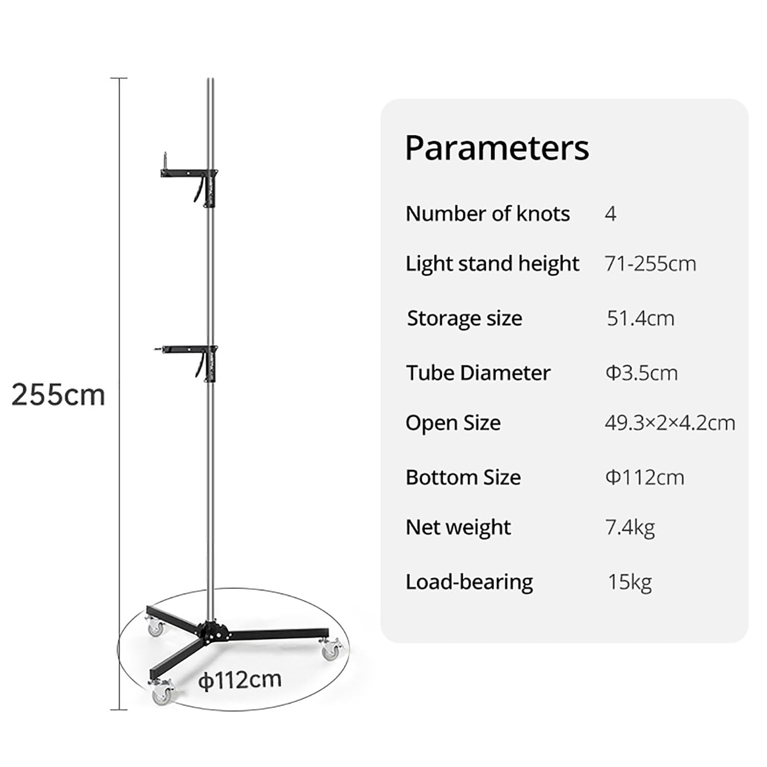 Ambitful Al250 Steel Wheeled Mobile Heavy Duty Light Stand For Photography W/Sliding Grip Arm & Chrome-Plated Column Stand, Maxsuitable For Studio Camera, Monolight, Softbox, Umbrella