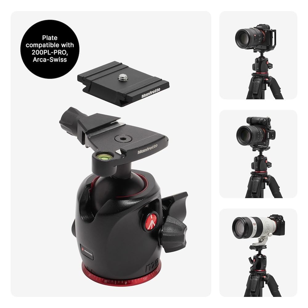 Manfrotto 055Xpro As Camera Tripod, 3 Sections Aluminium, Xpro Ball Head Kit, 90 Degree Column, Load Up To 15 Kg, Arca-Swiss Plate, For Dslr/Mirrorless, Photo Kickstand