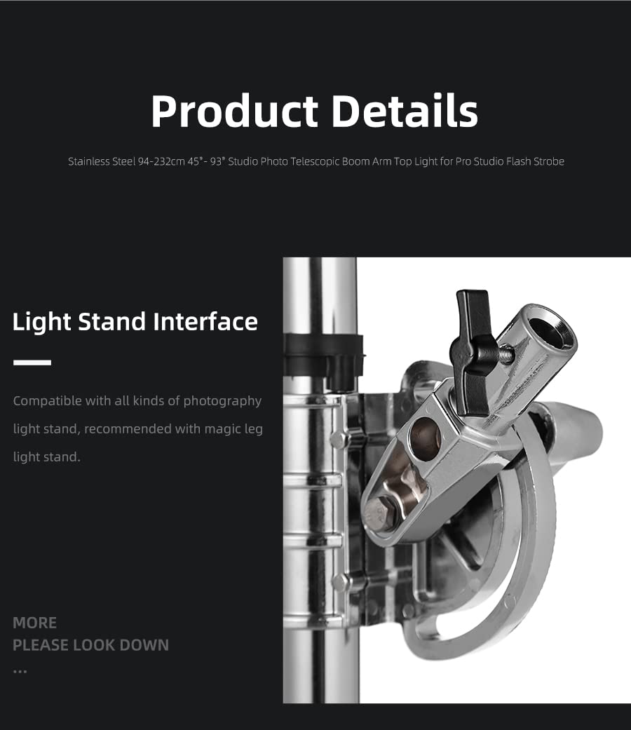 Ambitful Mf-01 Metal Heavy Stainless Cross Arm Steel Longest 232 Cm Photo Studio Kit Boom Arm 94 Cm - 232 Cm 37-91 Inch Light Stand Cross Arm For C-Stand