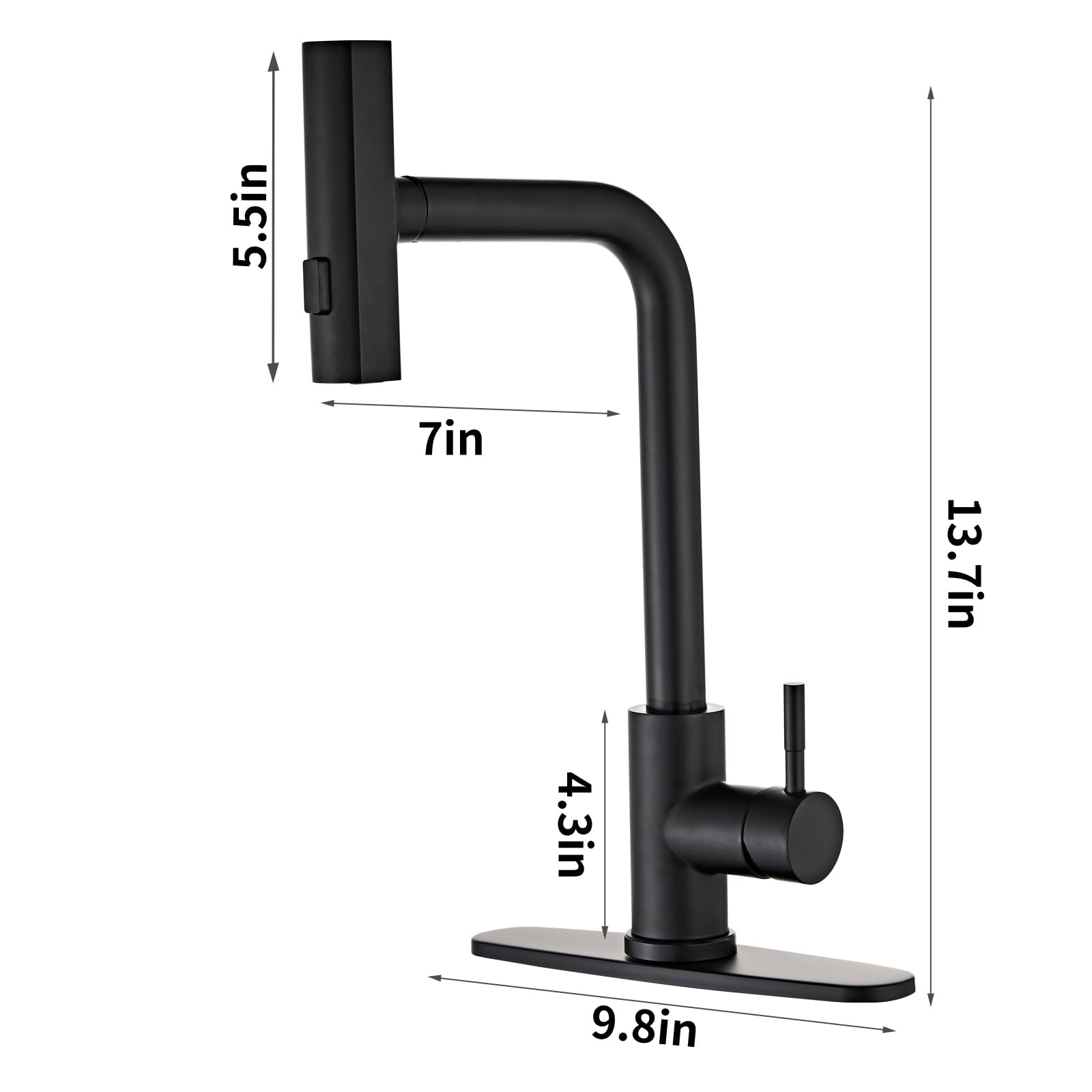Louevido Multi-Mode Kitchen Faucet With Pull Down Sprayer, 3 Functions, Stainless Steel, Black