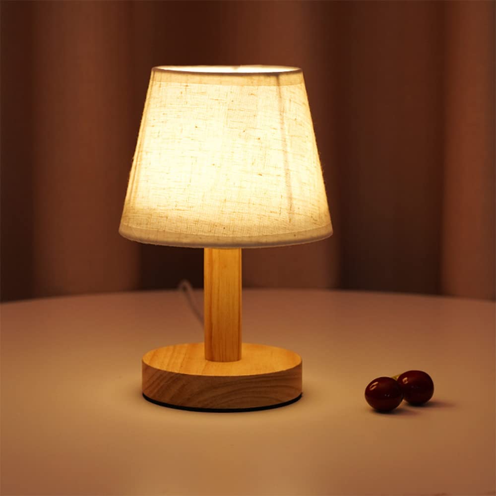 Ykcgg Small Table Lamp,Bedside Table Lamp,Wooden Bedside Lamp Simple Bedroom Lamp Linen Shade Mini Desk Lamp Night Light Nightstand Lamp For Bedroom,Living Room,Kids Room