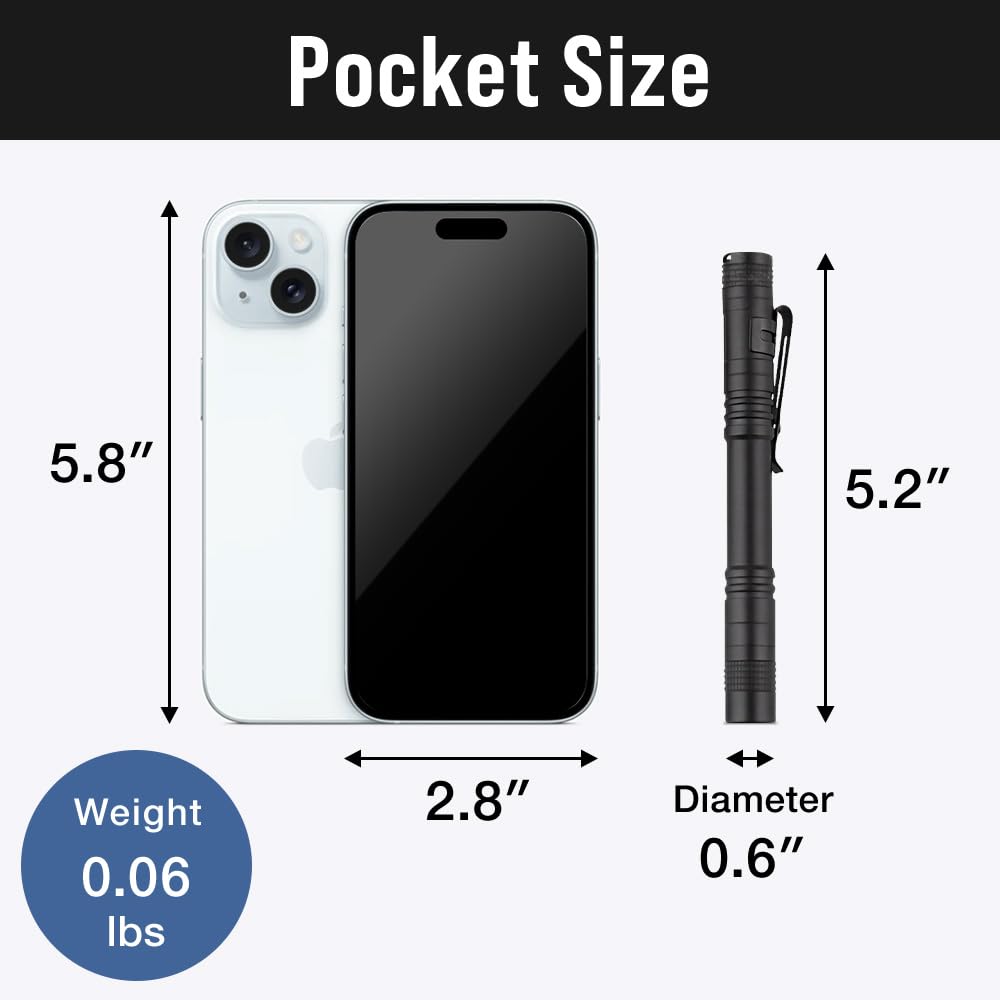 Japard Mini Flashlight 2 Pack, Pen Pocket Light, Small Compact Handheld, Waterproof Emergency Fishing Camping Golf Sports Inspection Work Outdoor