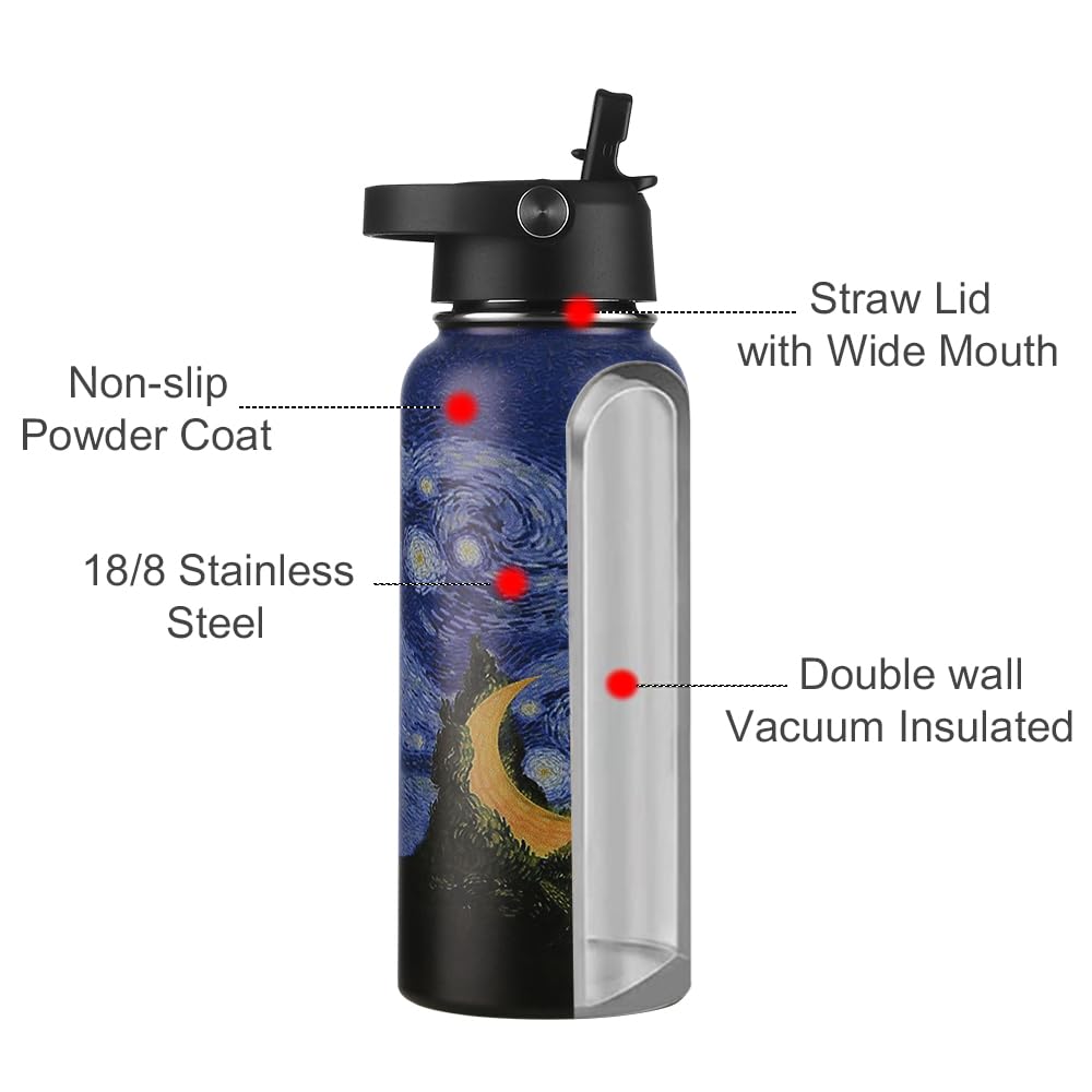 Funkrin Insulated Water Bottle With Straw Lid & Spout Lid, 32Oz Personalized Vacuum Stainless Steel