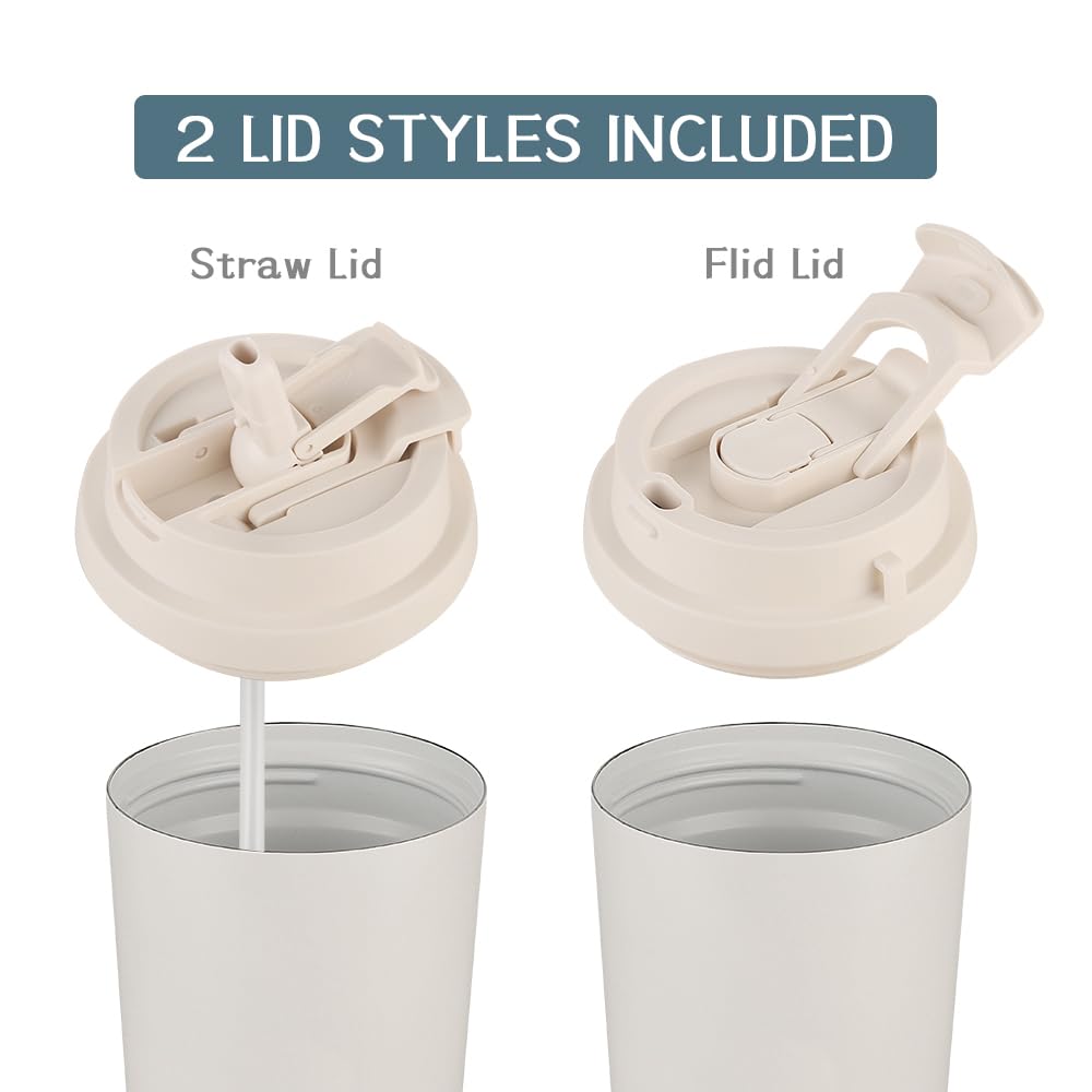 Funkrin Coffee Travel Mug With Straw & Flip Lid, 16Oz Insulated Tumbler Cup With Ceramic Coating