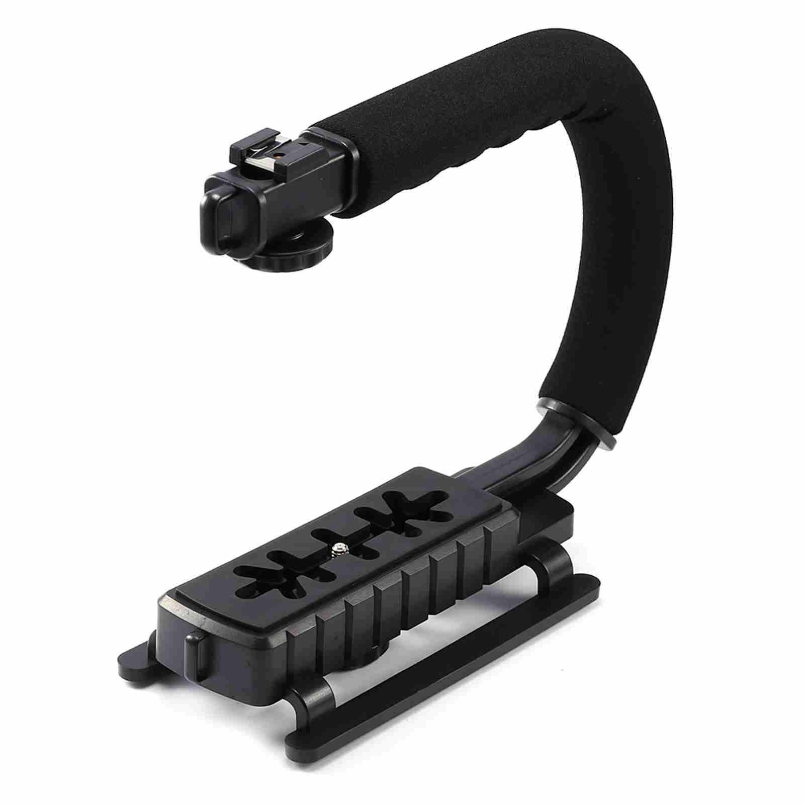 Rexvtns Black Super Grip Camera Stabilizing Handle Steady - Cam For Dslr/Dv Camcorder Shockproof Abs Plastic With Secure Rubber Rails Hot Shoe Mount For Illumination & Microphones