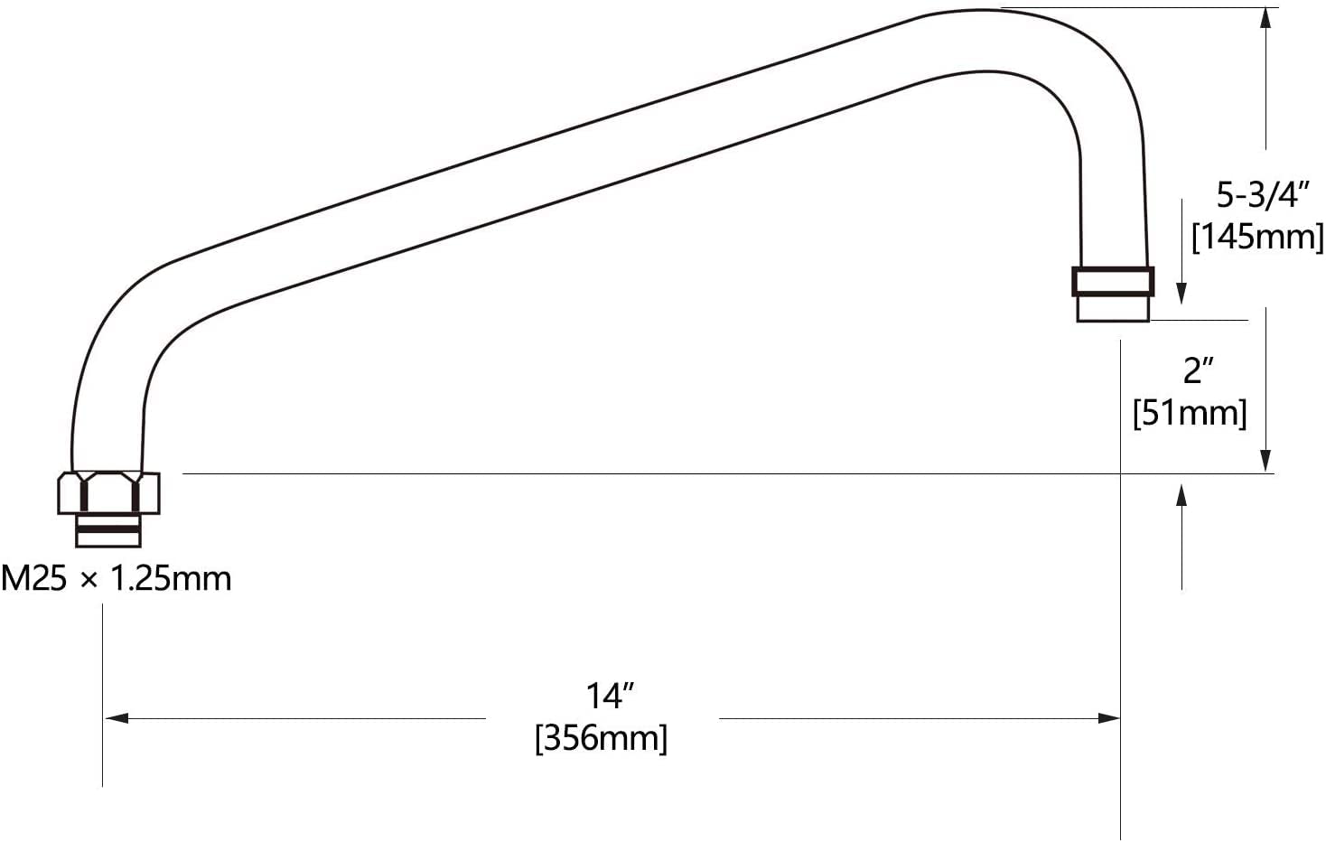 Coolwest 14” Swivel Nozzle Spout Replacement Part For Commercial Kitchen Sink Faucet, Long Swing Nozzle For Faucet Working On 3 Compartment Sinks, Brass Constructed, Chrome Polish