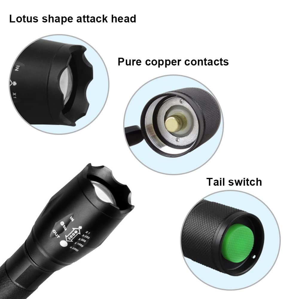 Xixiyang Led Adjustable Focus Flashlight, High Lumens Flash Light, Battery Powered, Portable, Waterproof, Multifunctional, Flashlight For Emergencies, Camping, Travel, Hiking, Car, Home