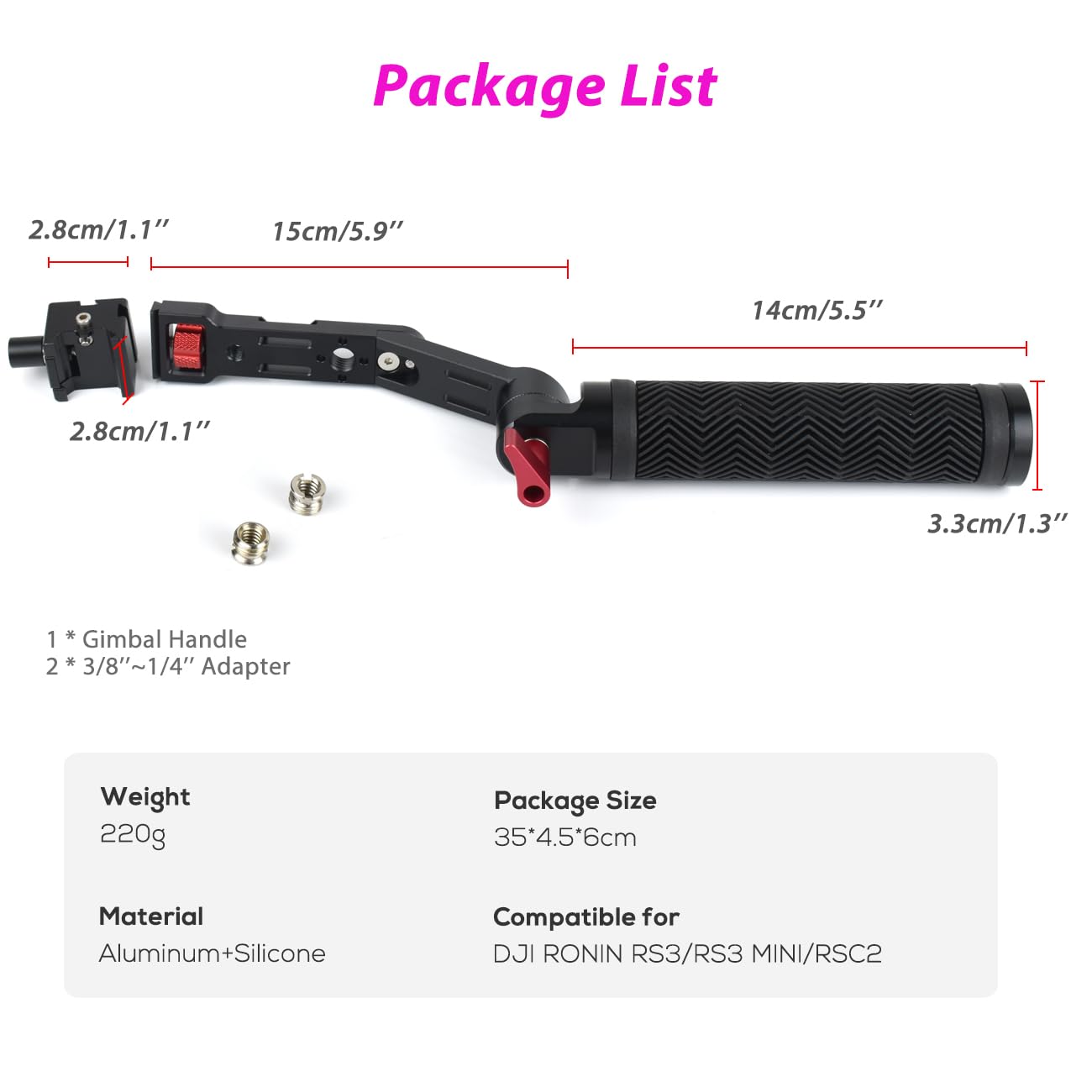 Akeipho Adjustable Nato Briefcase Sling Handle For Dji Ronin Rsc2 / Rs3 / Rs3 Mini, Gimbal Handgrip Extension Grip With Cold Shoe Mount 1/4" 3/8" Holes For Video Light, Microphone, Monitor