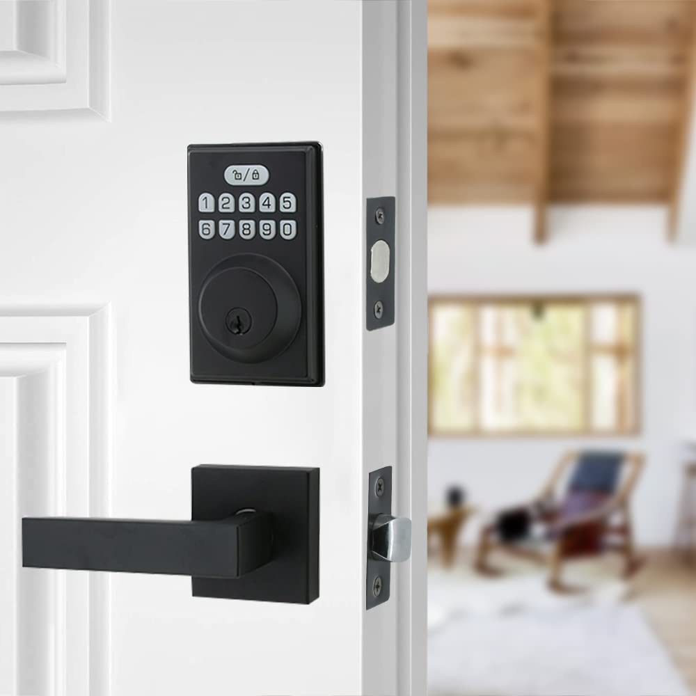 Suntai Keyless Entry Door Lock With 2 Handles, Electronic Keypad Deadbolt Front Door Lock Set, Auto-Locking, Anti-Peeping Password, Easy Installation, Matte Black