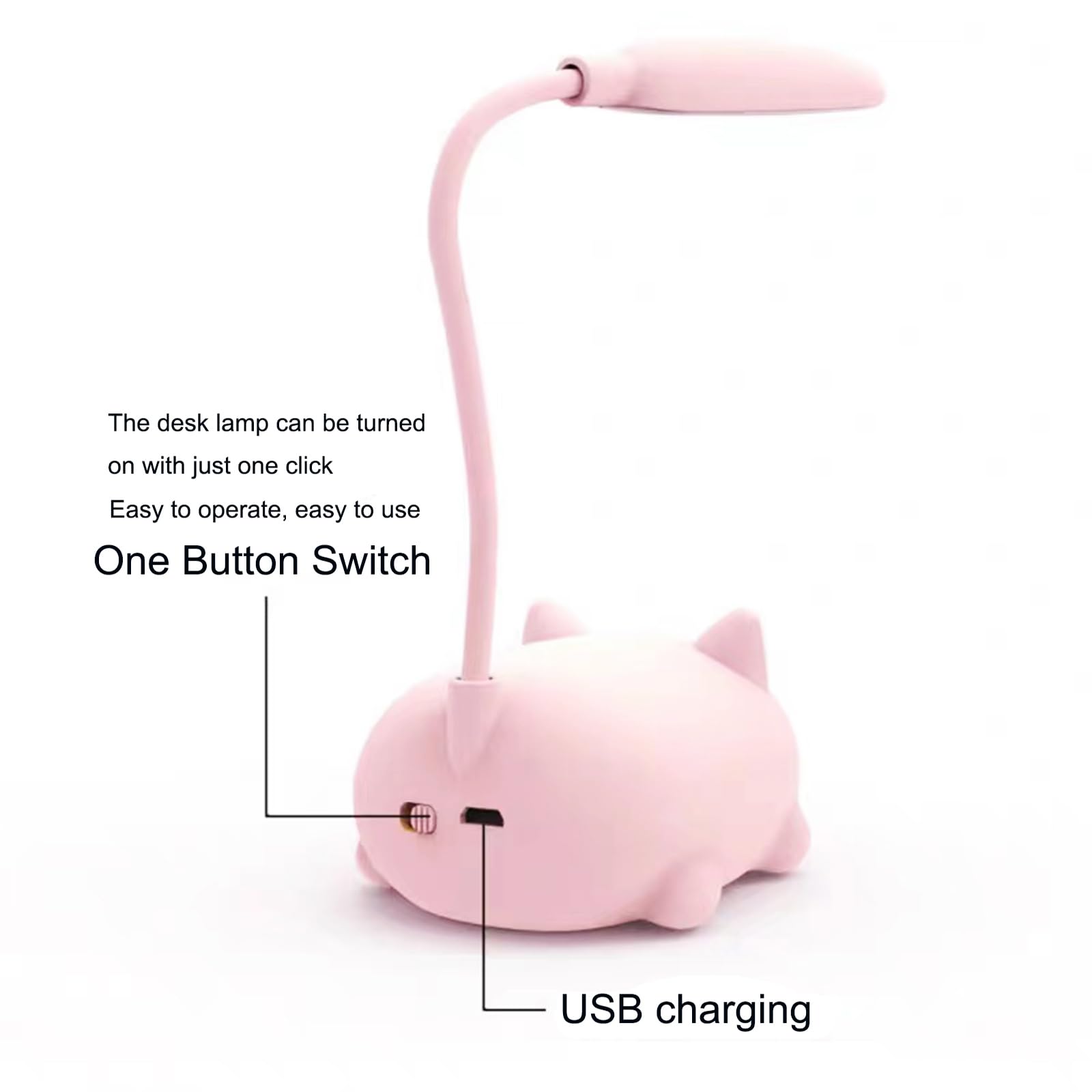 Neioaas Led Desk Lamp For Kids, Cute Cat Lamp Usb Rechargeable Reading Light,Portable Led Table Light, Flexible Gooseneck Eye-Care Cartoons Small Desk Lamp Girls (Pink)
