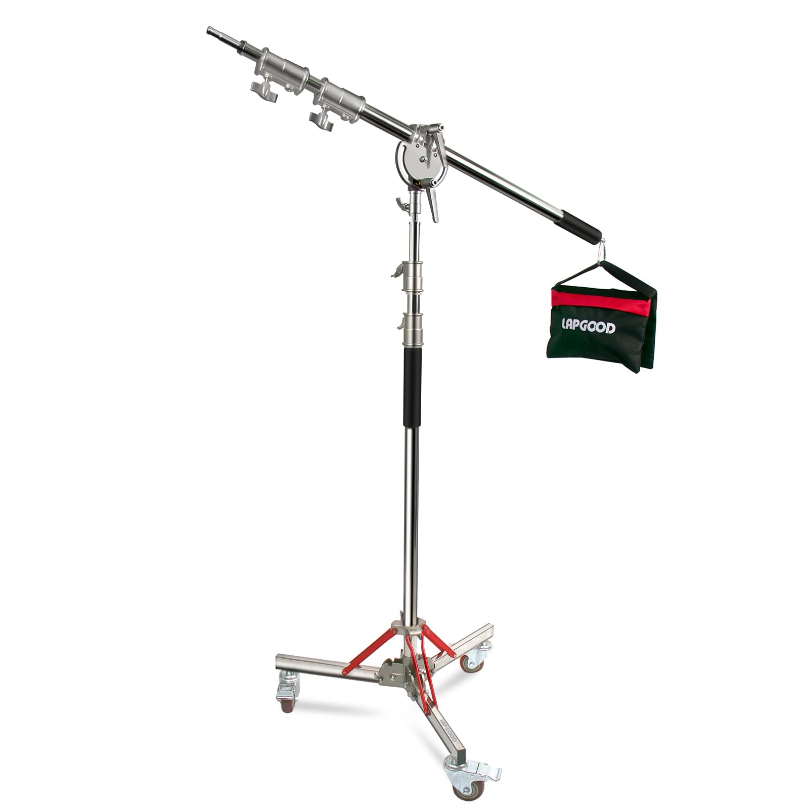Youtin Heavy Duty Light Stand With Casters And Boom Arm, Adjustable Tripod Stand Stainless Steel,Photography Wheeled Base Stand For Studio Softbox, Monolight, Reflector