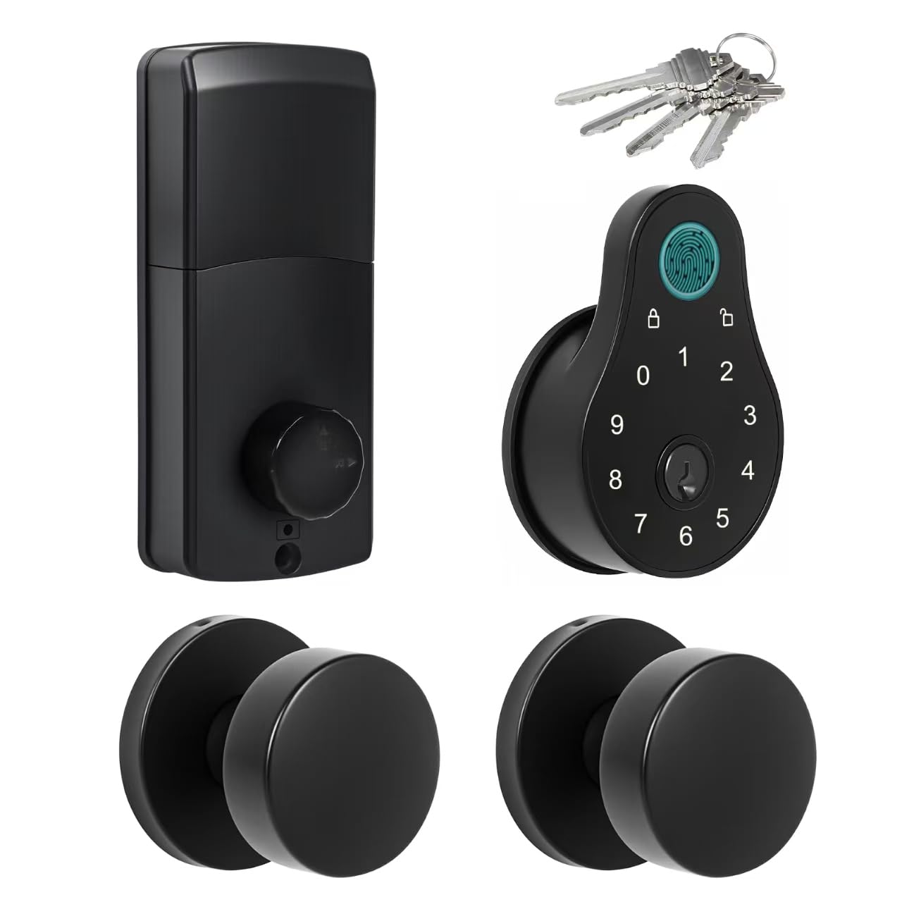 Cielsa Dawn Keyless Entry Door Lock Deadbolt With Handle Set-Code,Key,Fingerprint Deadbolt And Black Door Knobs-Touchscreen Keypad Deadbolt Smart Locks For Front Door- Easy Install-Auto Lock
