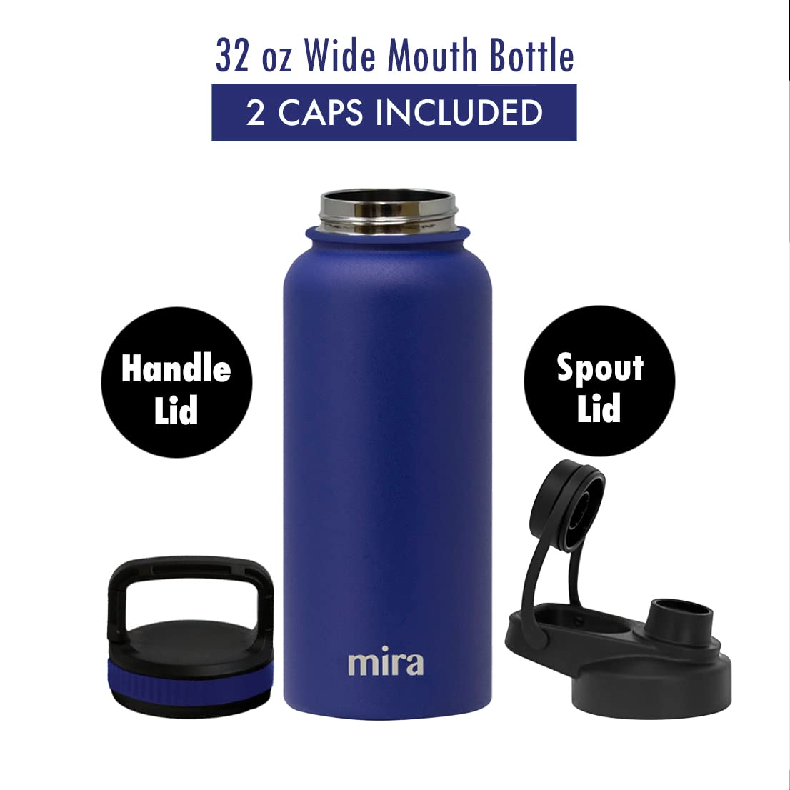 Mira 32 Oz Insulated Sports Bottle - Stainless Steel Temperature Control Thermos - Easy-Drink