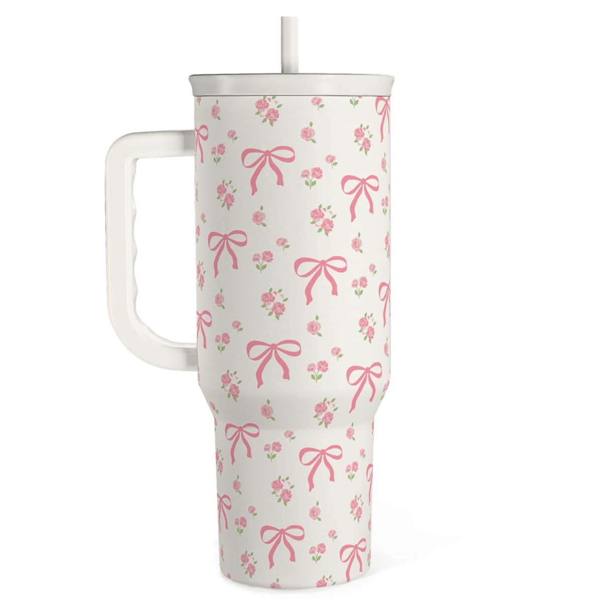 Sandjest Bow Tumbler With Handle 40Oz, Stainless Steel Insulated Tumblers Coffee Travel Cup