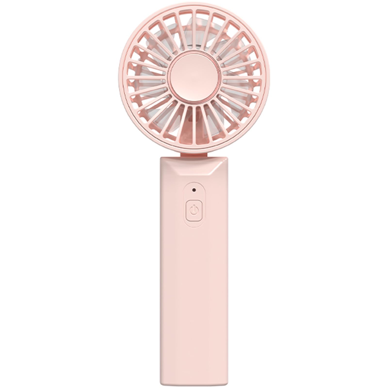 Front view of the mini handheld fan in pink, showcasing its compact and ergonomic design - Koospark