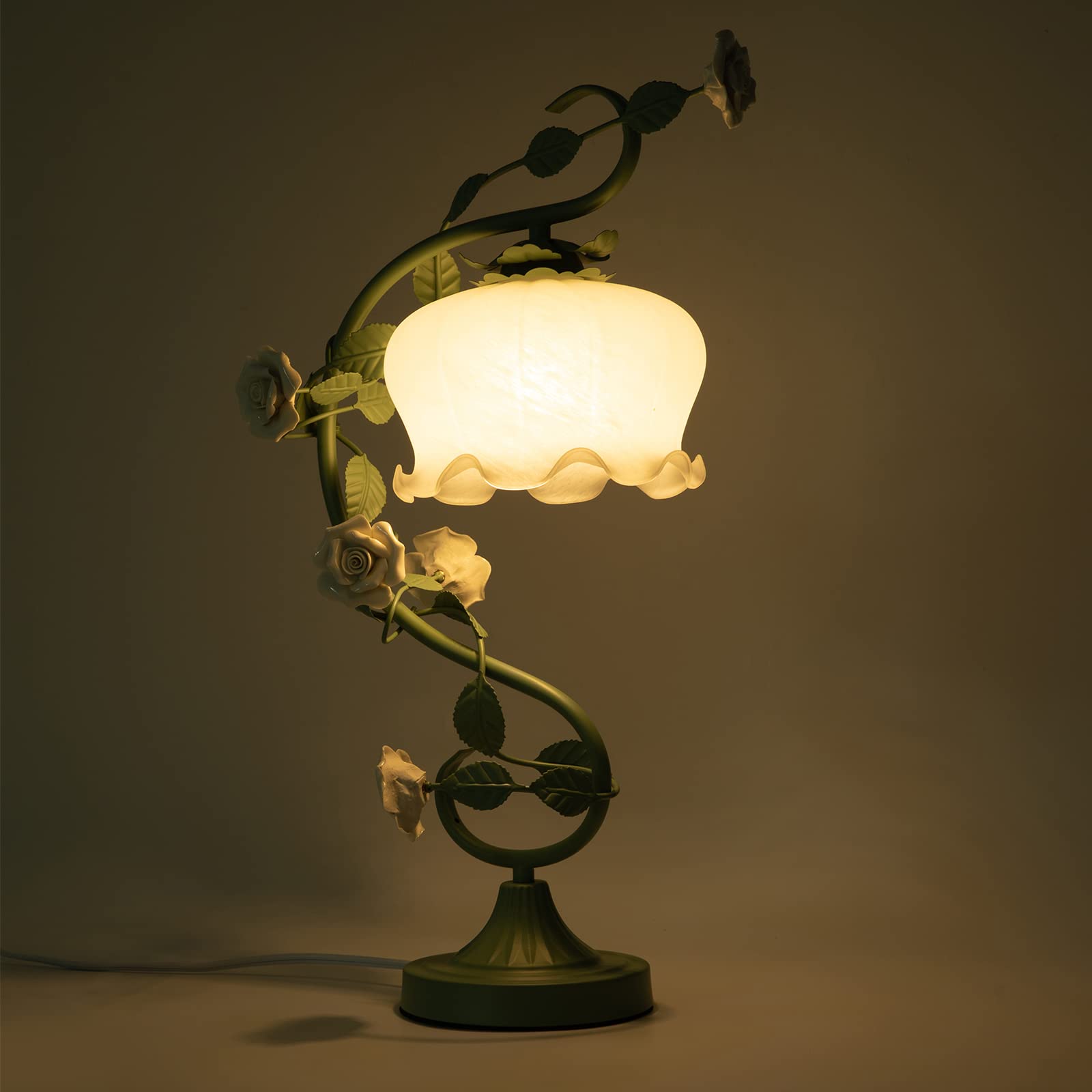 Ffanhia Modern Bedside Table Lamp Vintage Flower Reading Lamps Desk Light For Home Decoration Bedroom Office Dresser E26 (No Bulb Included)