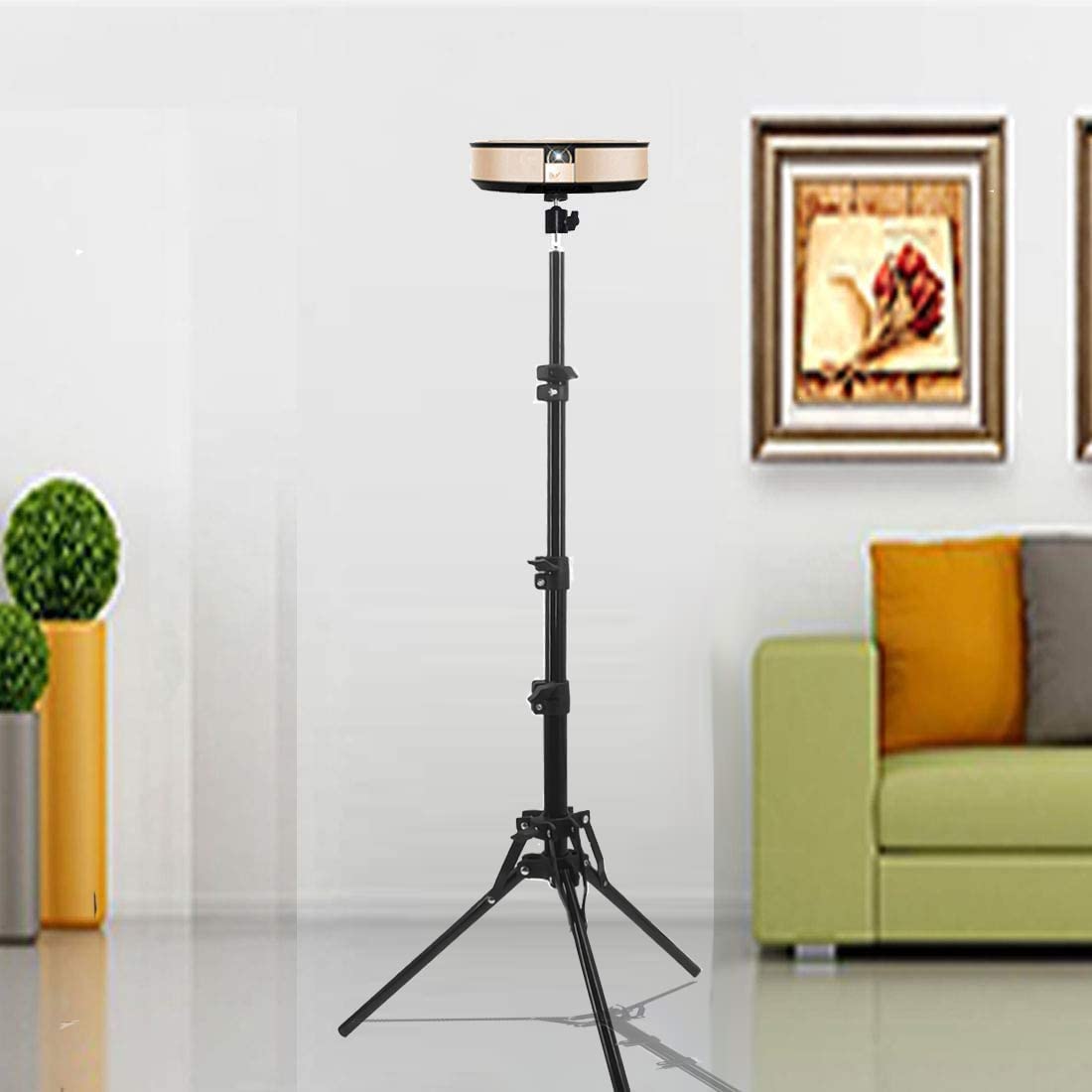 Coret Projector Tripod Stand, Portable Mini Projector Floor Stand, 17-50 Inch Adjustable Height, 360 Rotatable Head, Metal, Black
