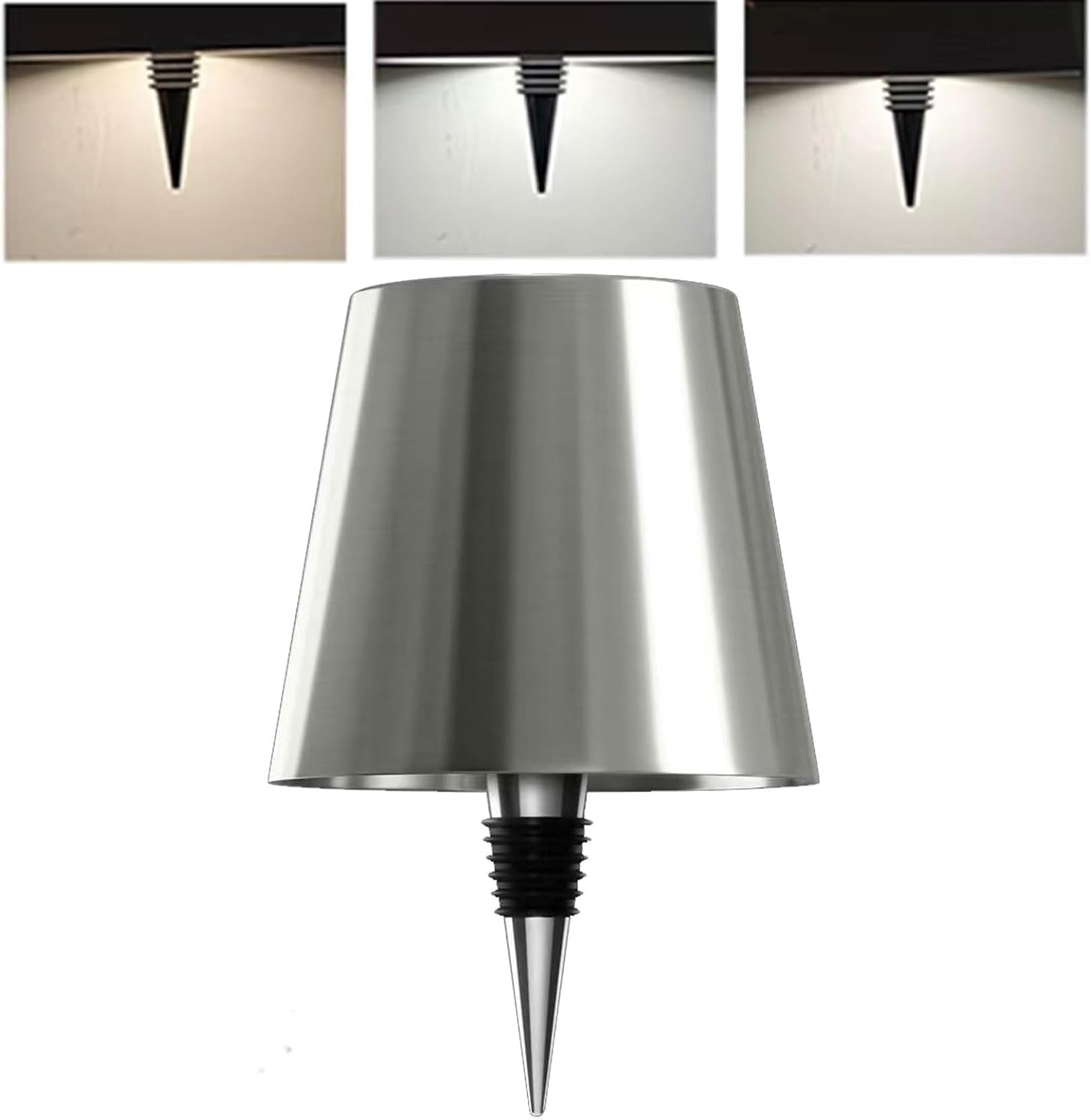 Desniltol Led Wine Bottle Lamp - Portable Wireless Bottle Lamp With 3 Color Changing, Rechargeable Touch Control Table Lamp, Cute Embed Led Night Light For Bedroom/Restaurant/Bar (Silver)