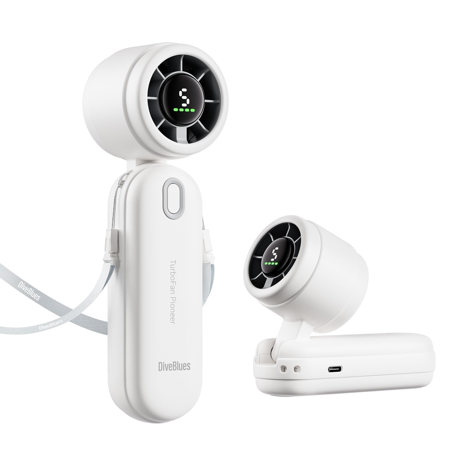 Iturbo Handheld Turbo Fan, Mini Foldable Portable Hand Fans, Rechargeable Battery, 5 Gear High Speed - Koospark