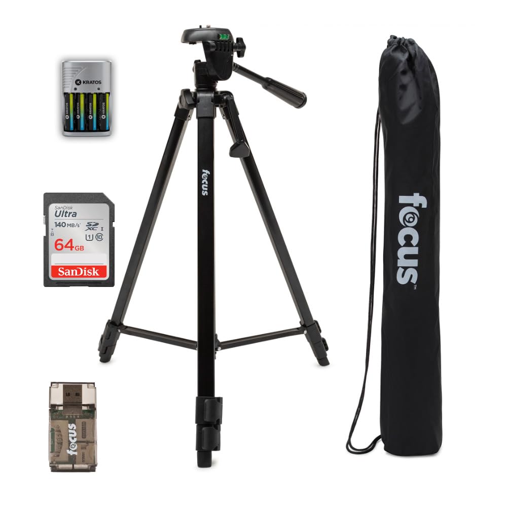 Dolica Focus Camera Travel Dslr Camera Tripod Stand With 64Gb Sd Card, And Card Reader (3 Items)