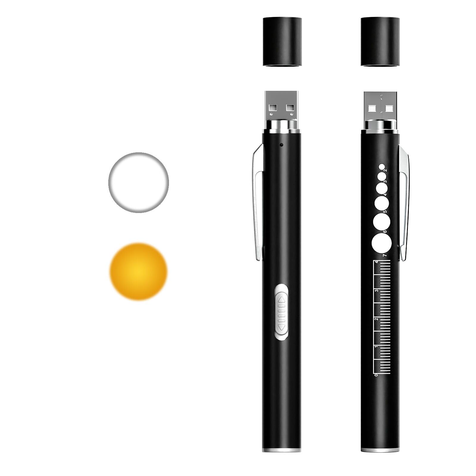 Cosoos 2 Rechargeable Pen Lights With Pupil Gauge & Ruler, Mini Led Penlights For Nurses Doctors, Warm/White Light With Clip, Usb Rechargeable Penlight Flashlight  For Nursing Student