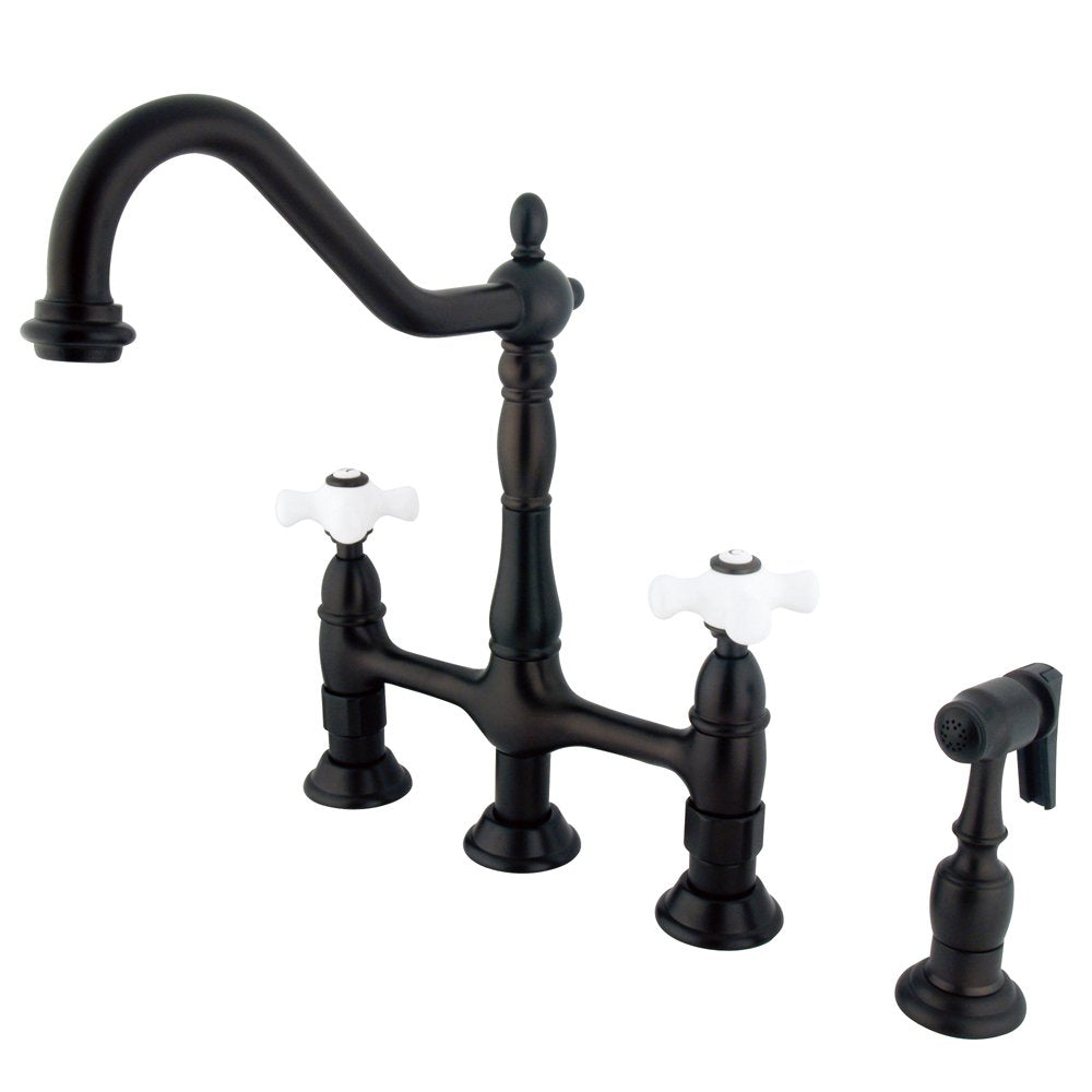Elements Of Design Kingston Brass Es1275Pxbs Orleans 8' Center Kitchen Faucet With Side Sprayer, 8- 3/4', Oil Rubbed Bronze