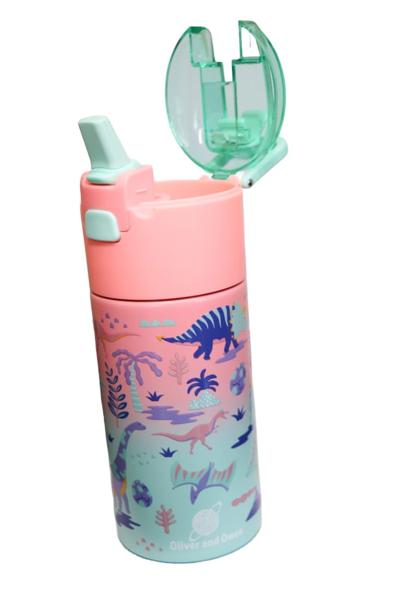 Kids Insulated Water Bottle With Straw And Snack Cup. Double Wall Stainless Steel 14Oz