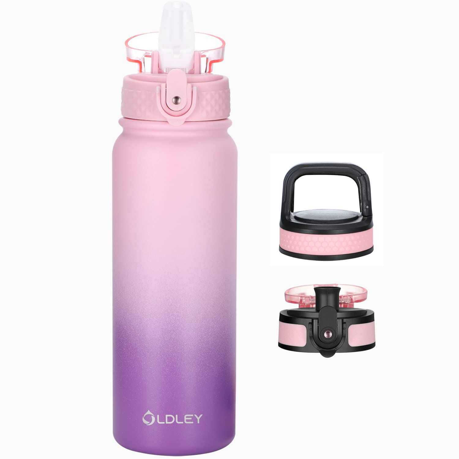 Oldley Water Bottles 20 Oz Insulated Water Bottle With Straw 3 Lids,Vacuum Stainless Steel